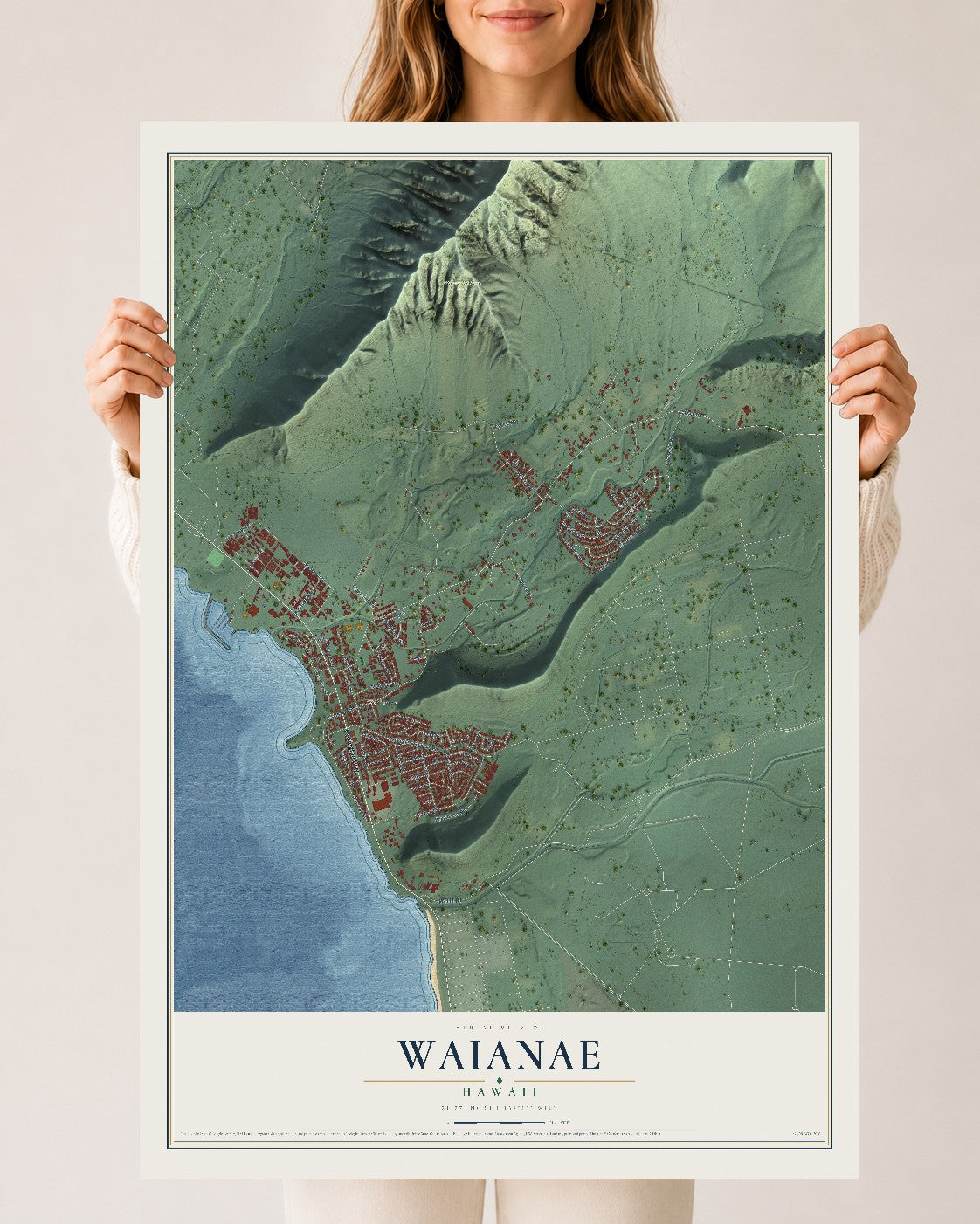Map of Waianae, Hawaii, 24 x 36 inch unframed archival matte print