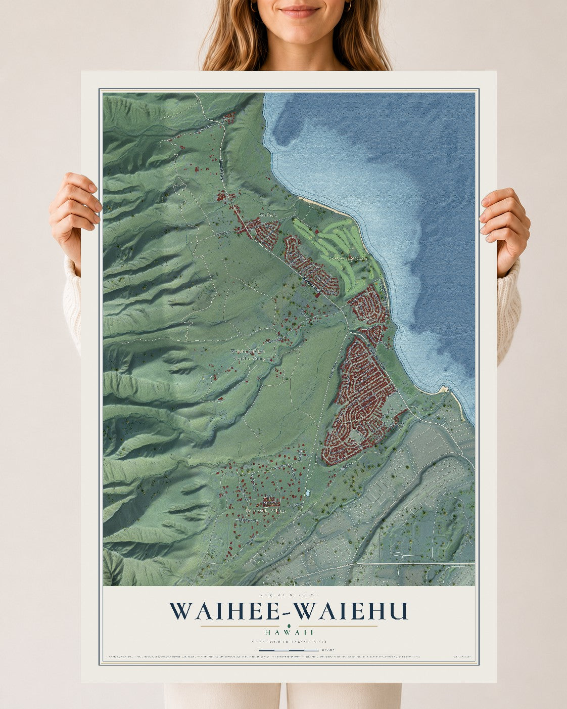 Map of Waihee-Waiehu, Hawaii, 24 x 36 inch unframed archival matte print