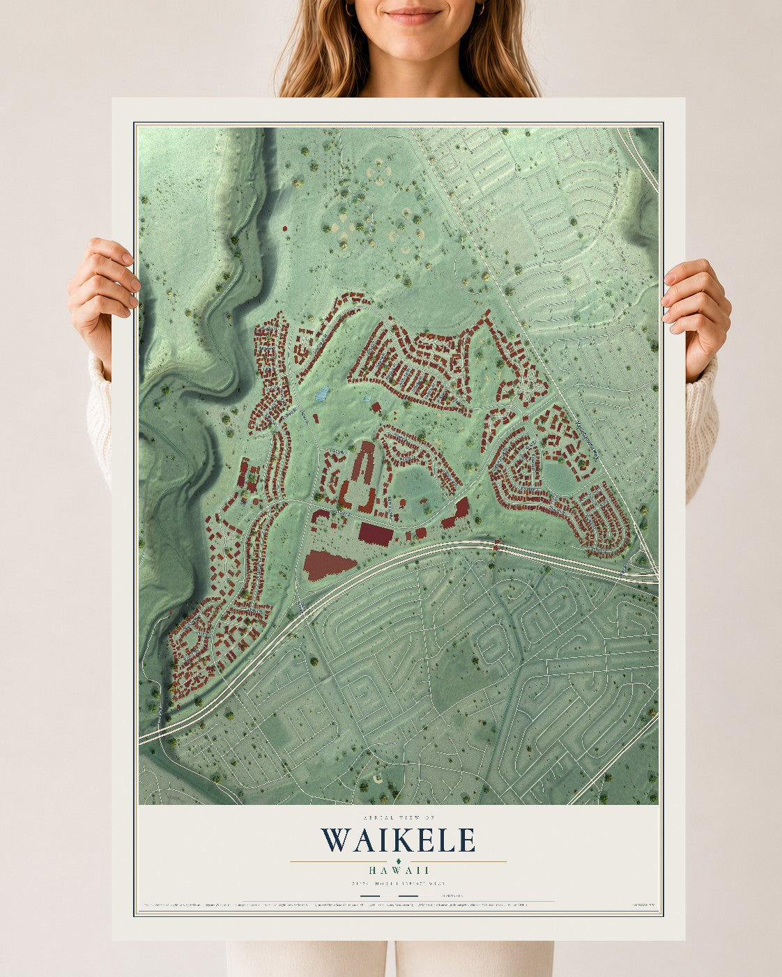Map of Waikele, Hawaii, 24 x 36 inch unframed archival matte print