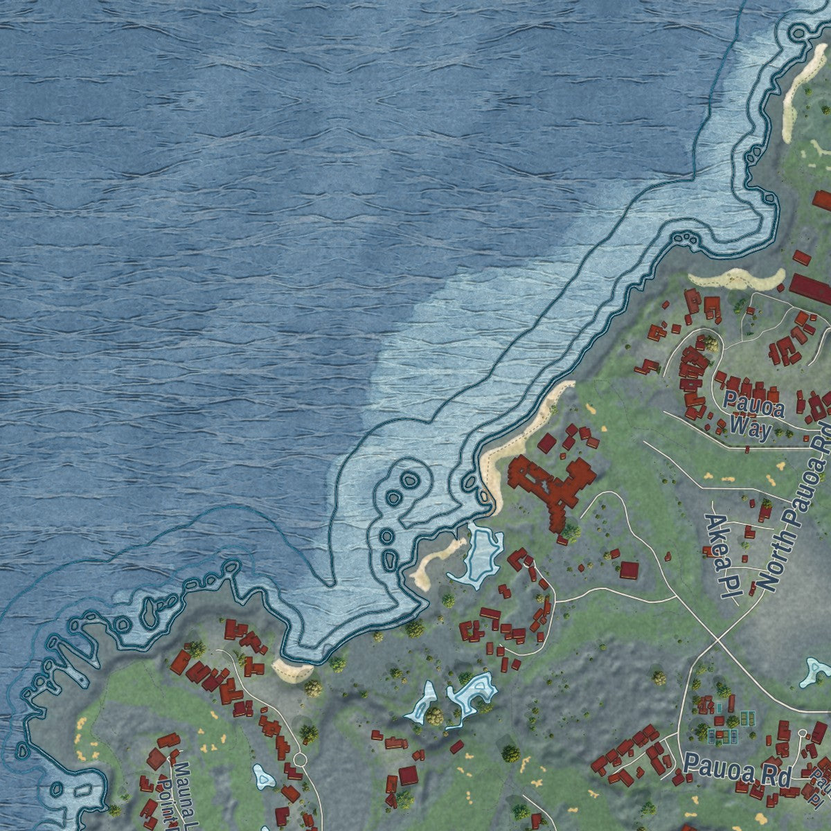 Close-up of the map of Waikoloa Beach Resort, Hawaii print showing street and building detail