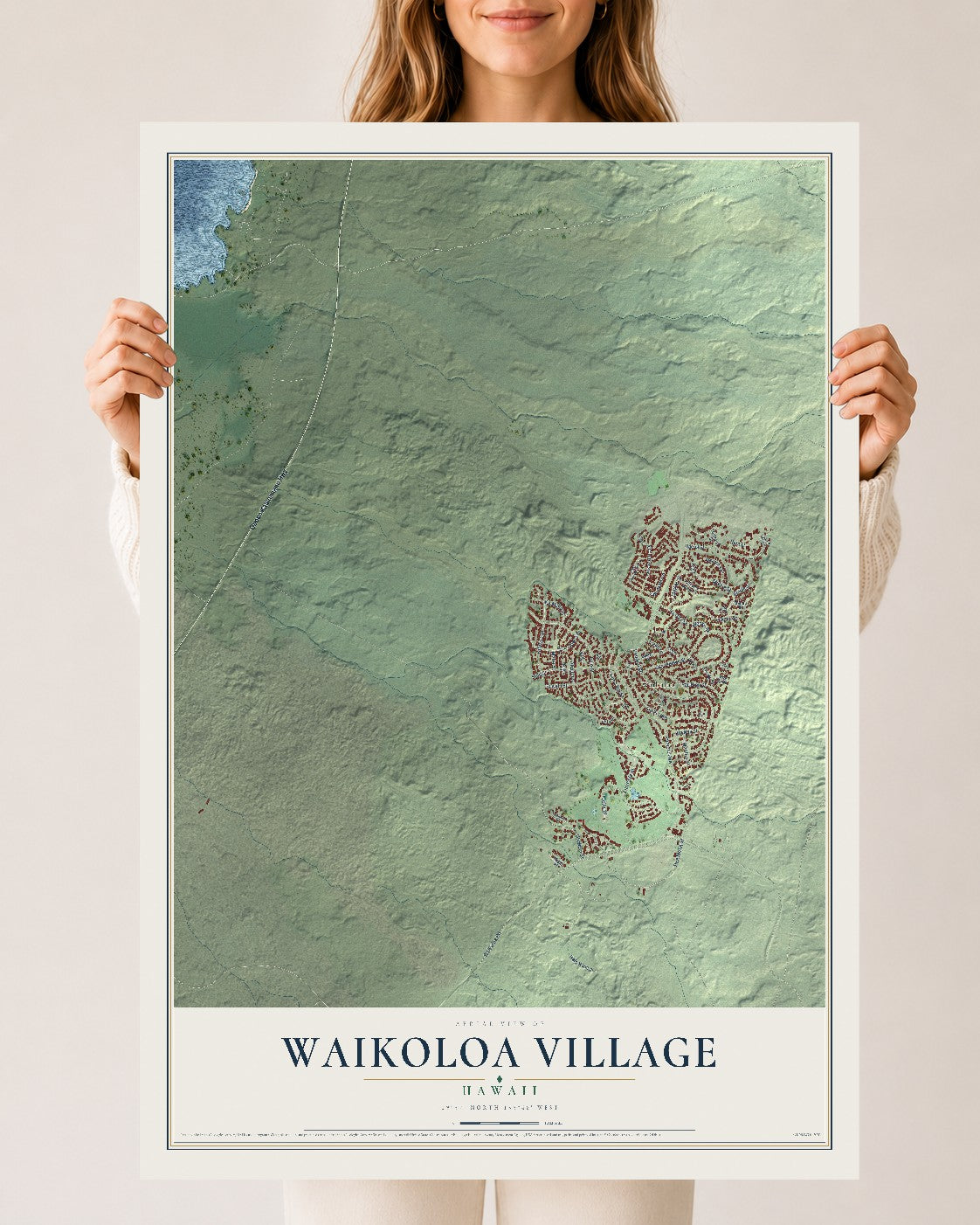 Map of Waikoloa Village, Hawaii, 24 x 36 inch unframed archival matte print