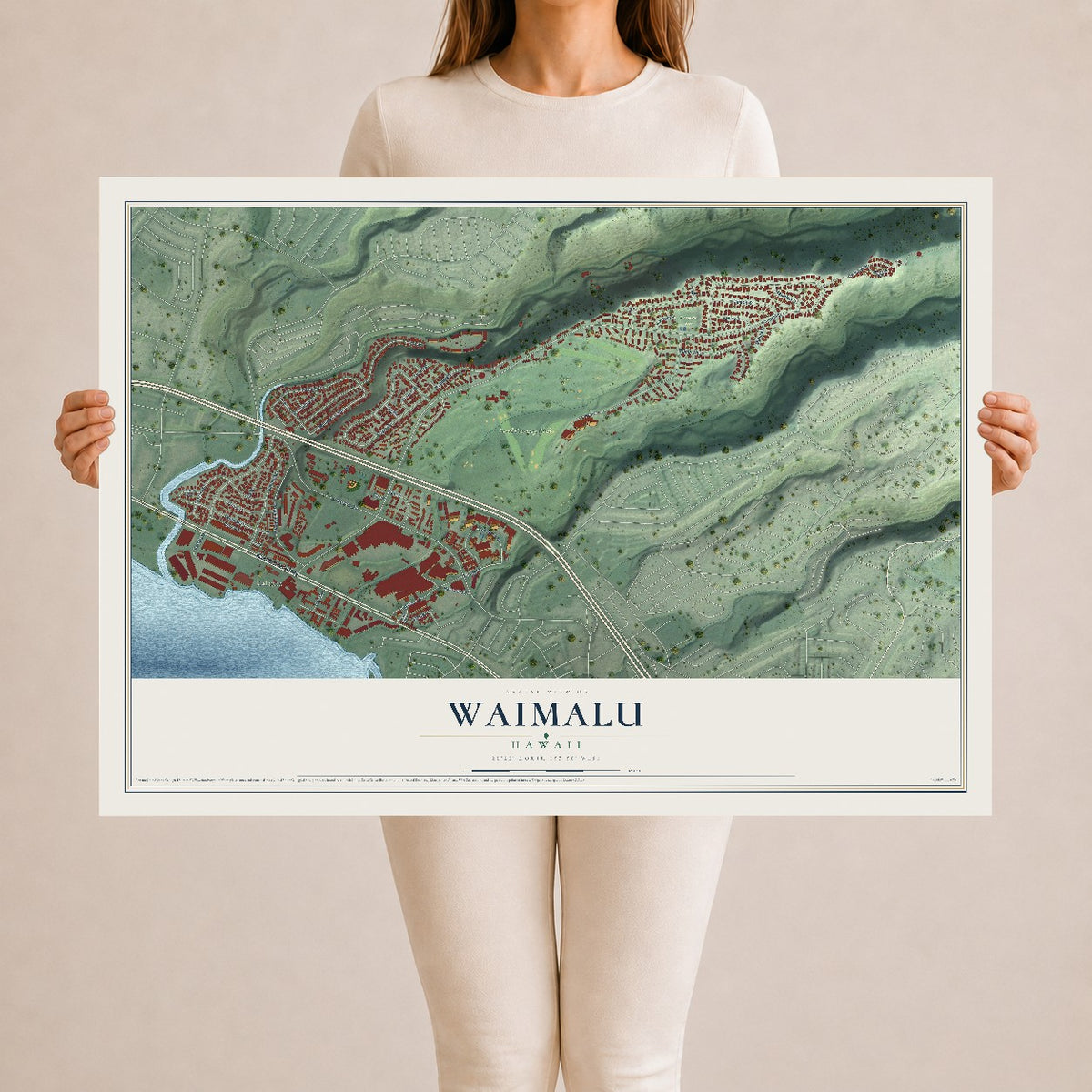 Map of Waimalu, Hawaii, 24 x 36 inch unframed archival matte print