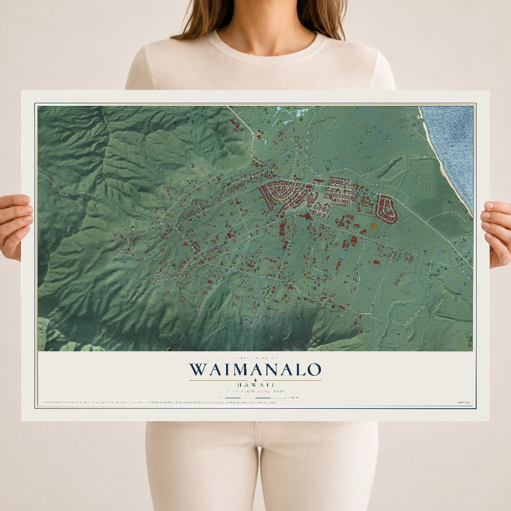 Map of Waimanalo, Hawaii, 18 x 24 inch unframed archival matte print