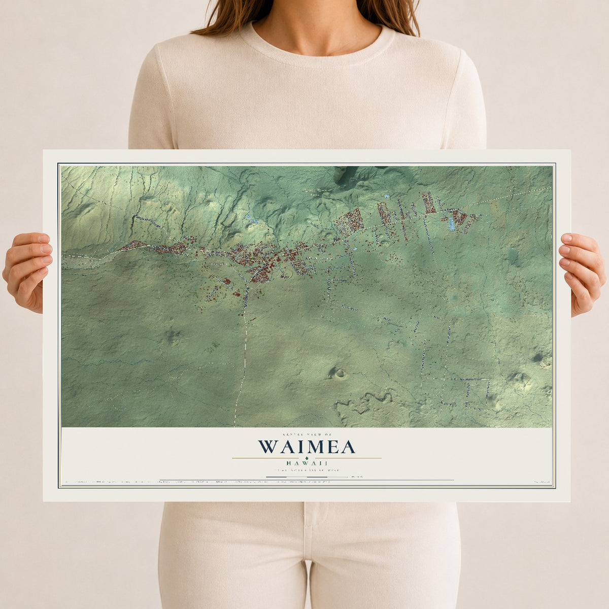 Map of Waimea, Hawaii, 12 x 18 inch unframed archival matte print