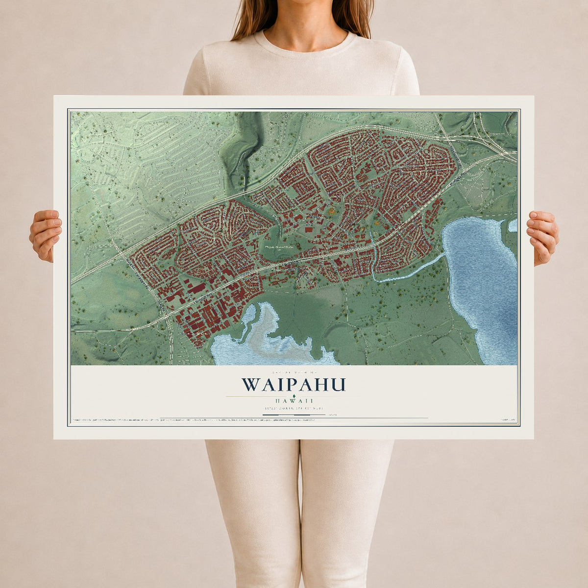 Map of Waipahu, Hawaii, 24 x 36 inch unframed archival matte print