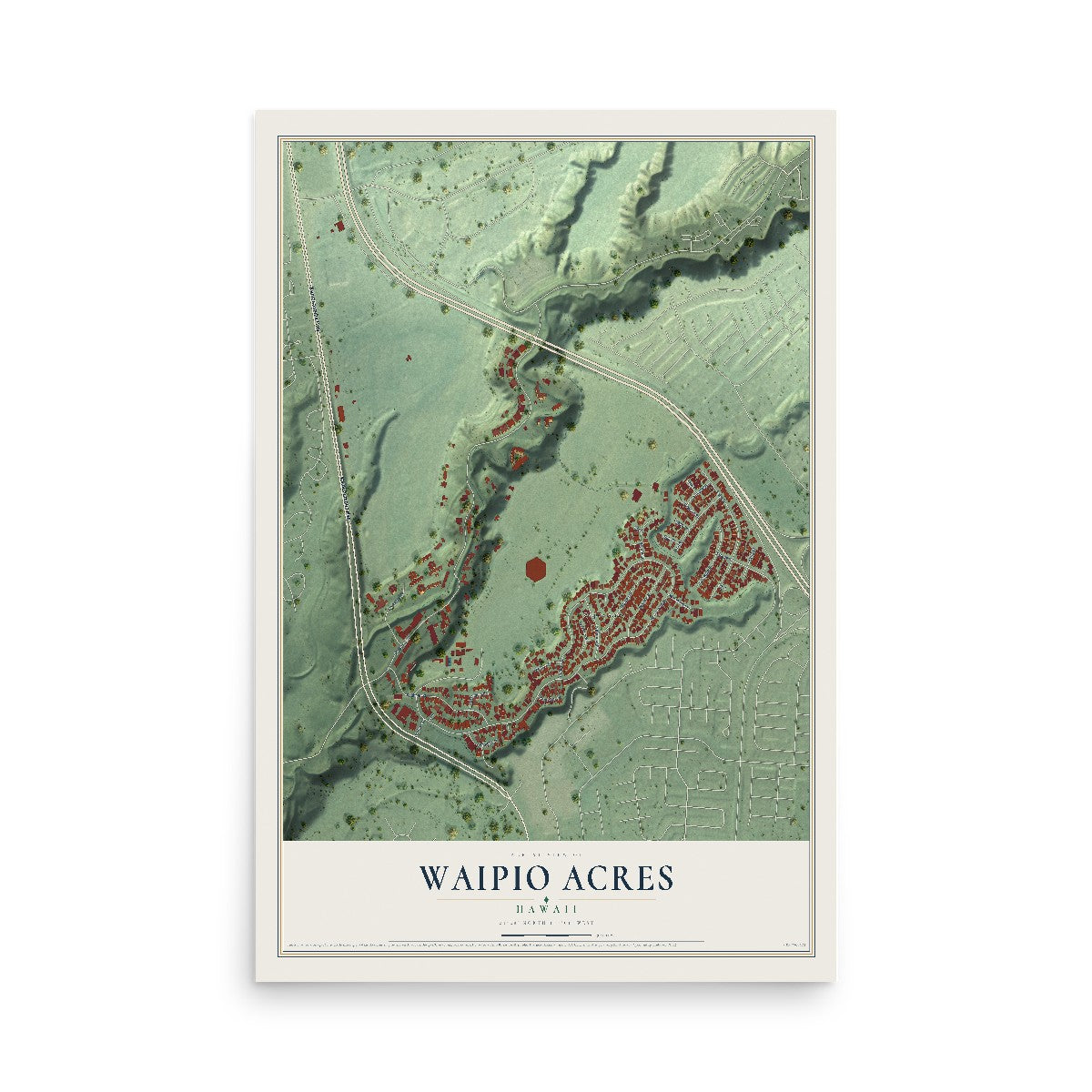 Map of Waipio Acres, Hawaii, 12 x 18 inch unframed archival matte print