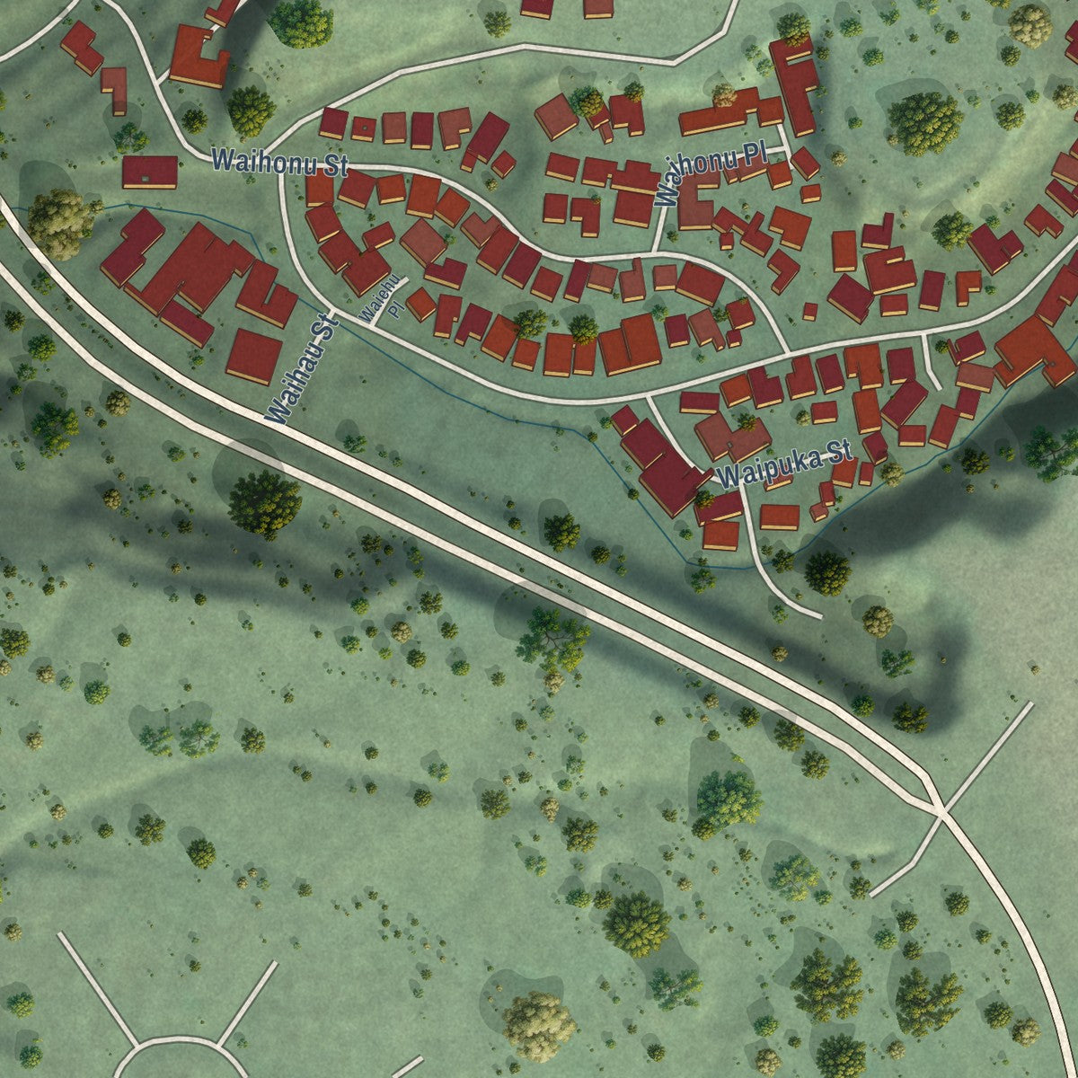 Second close-up of the map of Waipio Acres, Hawaii print showing more streets and buildings