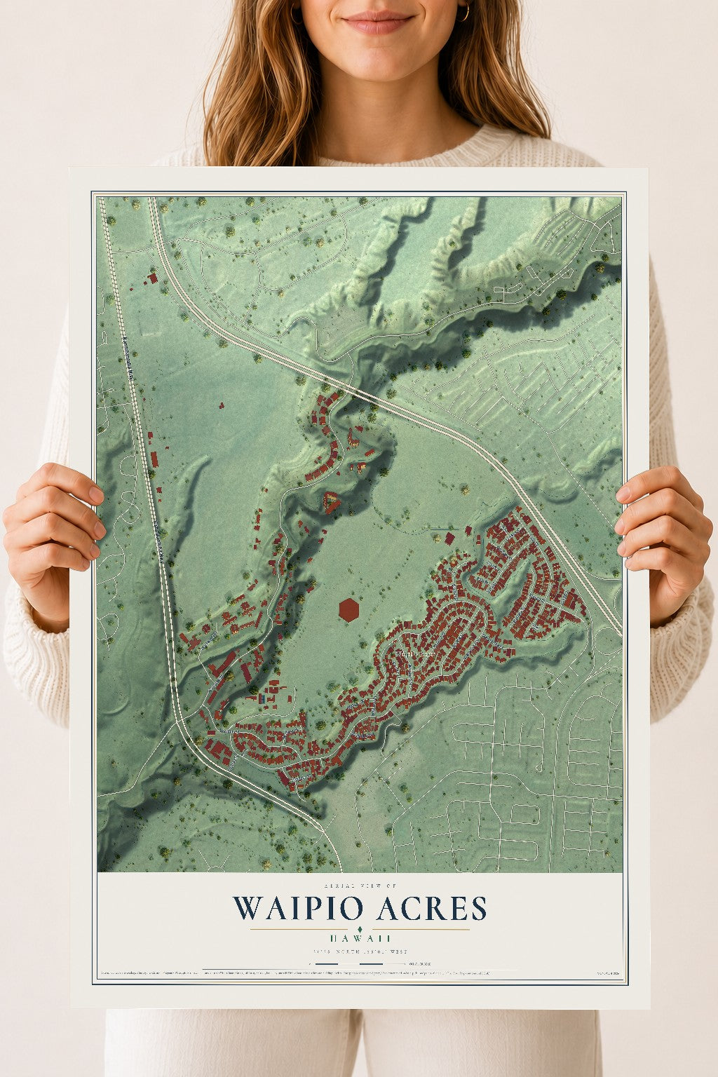 Map of Waipio Acres, Hawaii, 18 x 24 inch unframed archival matte print