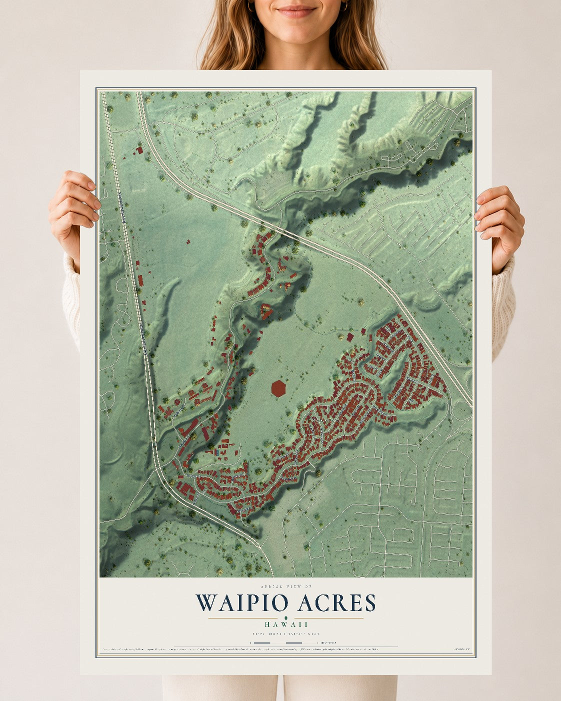 Map of Waipio Acres, Hawaii, 24 x 36 inch unframed archival matte print