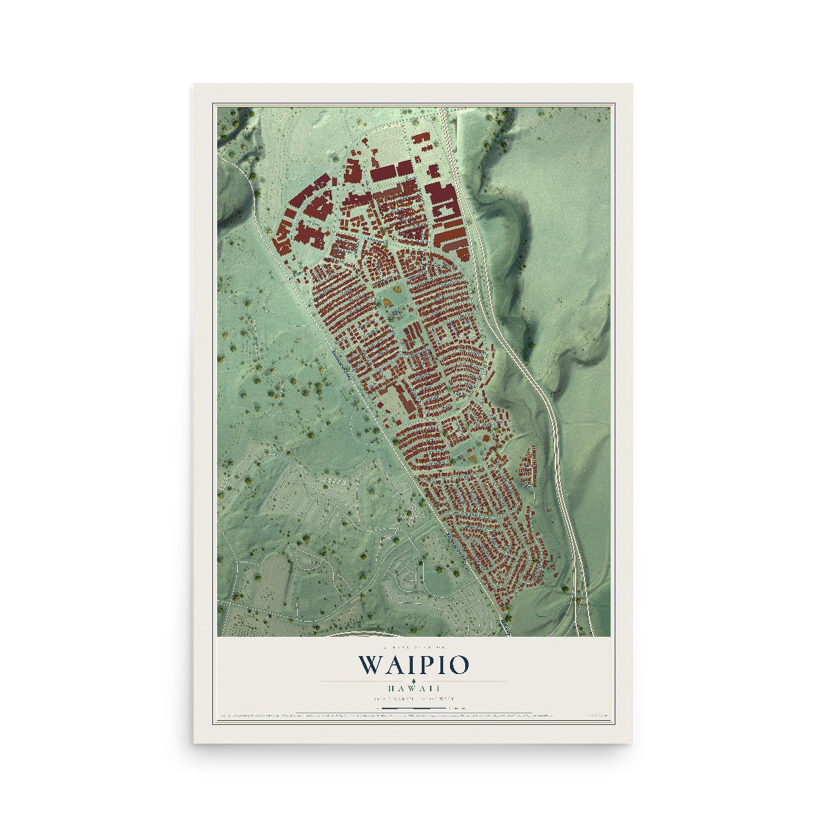 Map of Waipio, Hawaii, 12 x 18 inch unframed archival matte print
