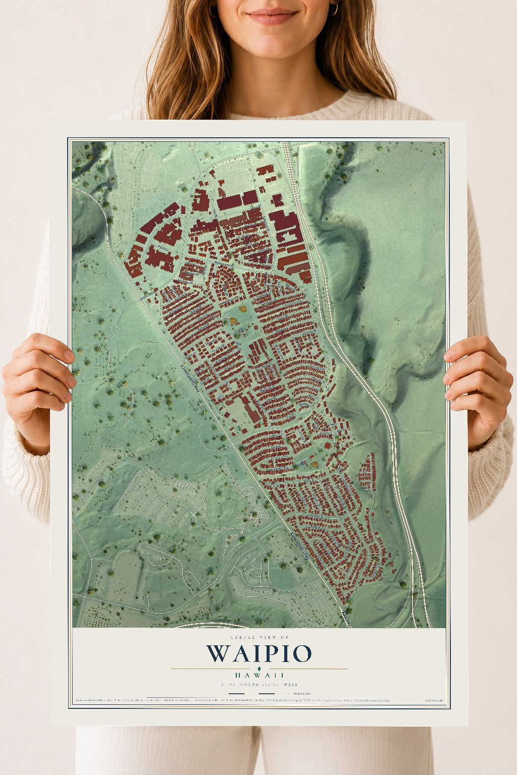 Map of Waipio, Hawaii, 18 x 24 inch unframed archival matte print