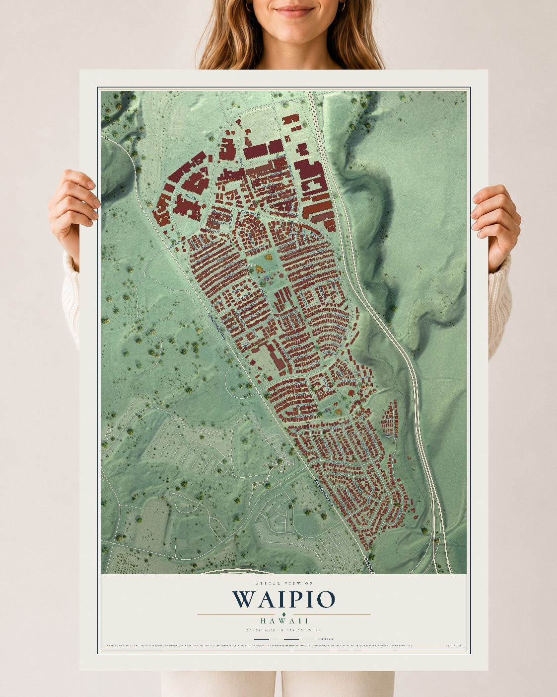 Map of Waipio, Hawaii, 24 x 36 inch unframed archival matte print