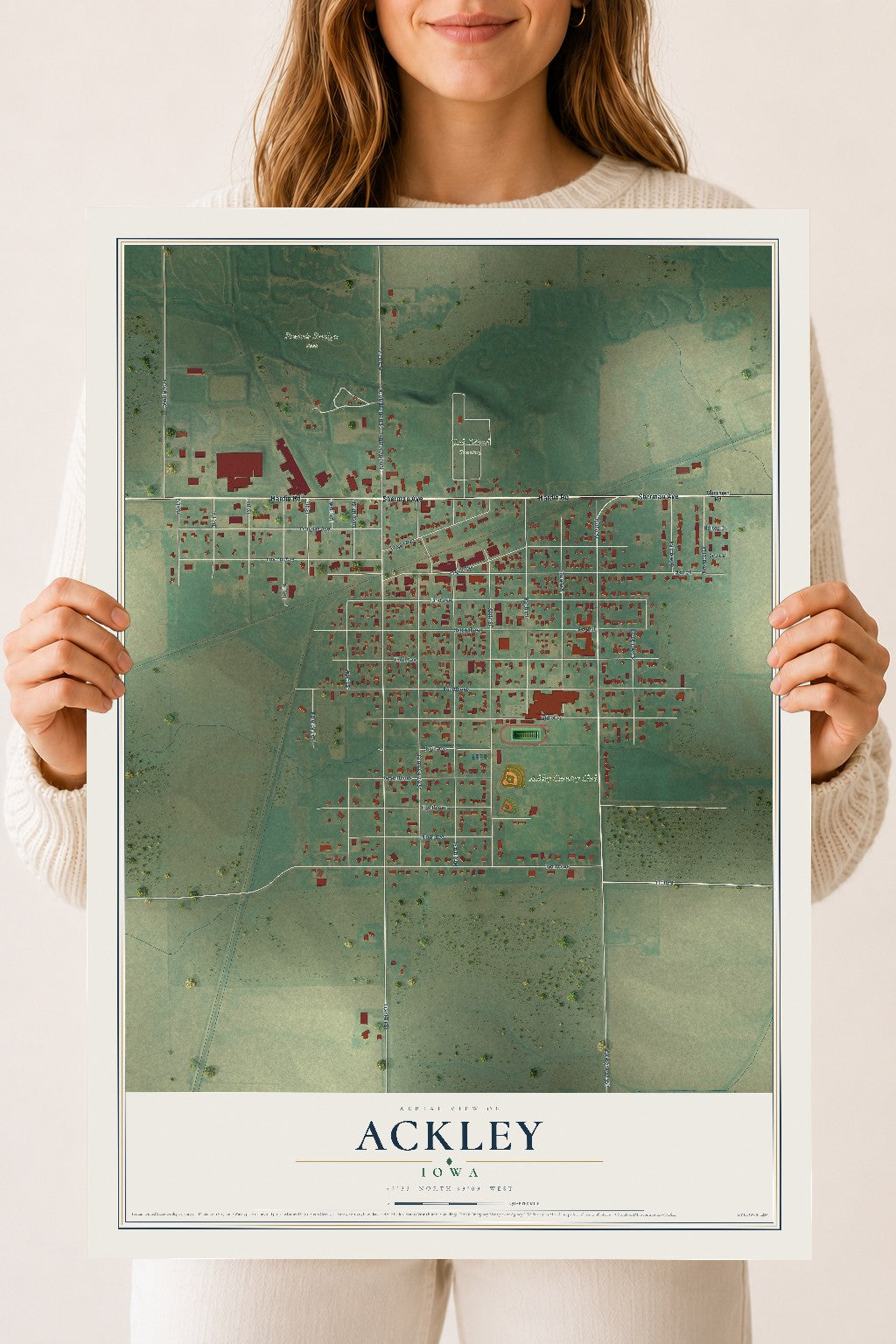 Map of Ackley, Iowa, 18 x 24 inch unframed archival matte print
