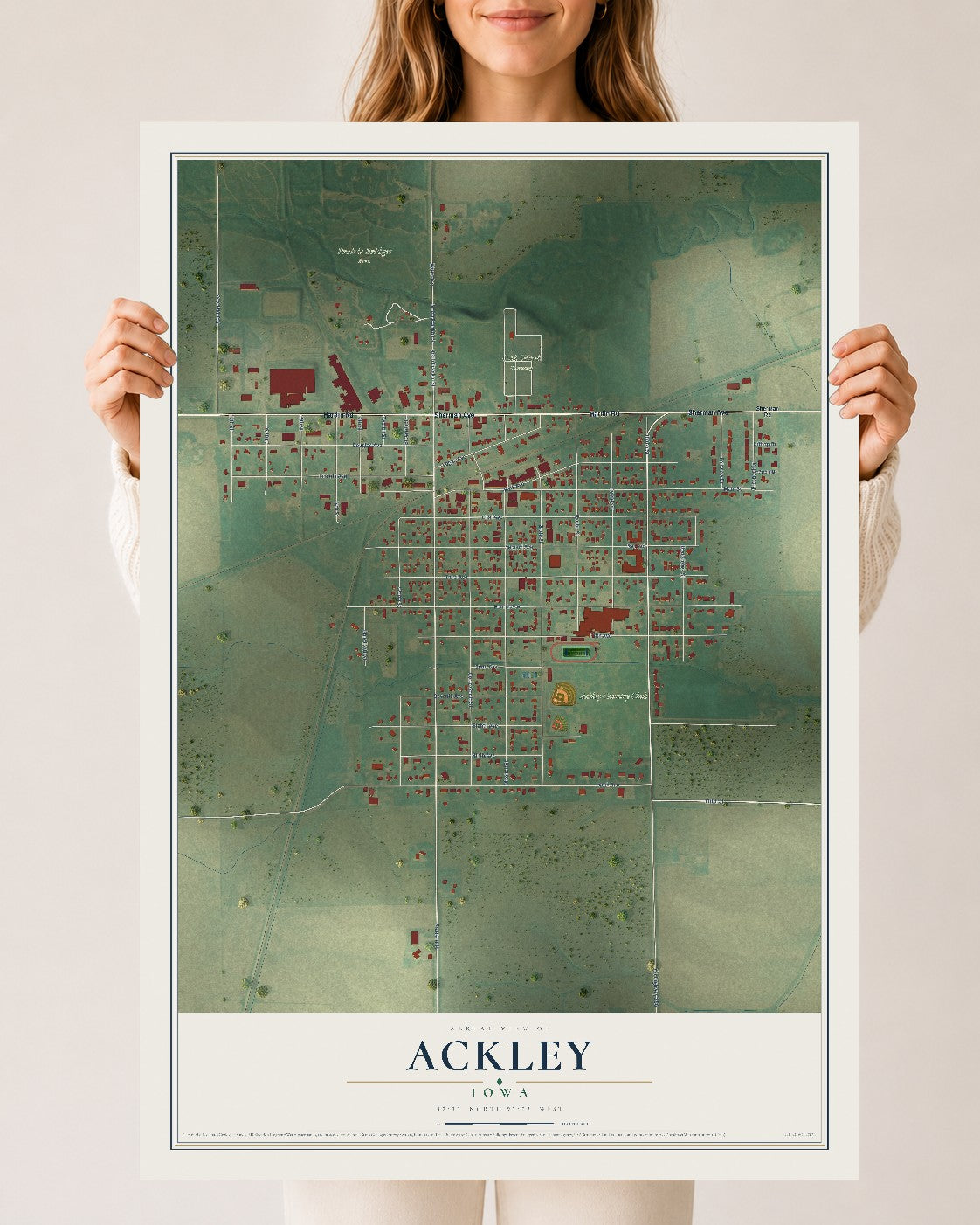 Map of Ackley, Iowa, 24 x 36 inch unframed archival matte print