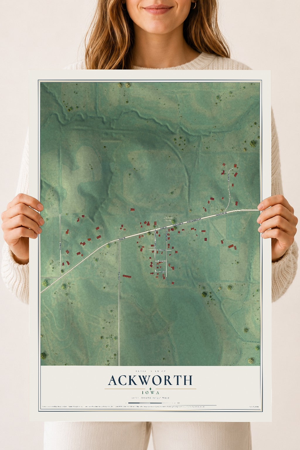 Map of Ackworth, Iowa, 18 x 24 inch unframed archival matte print