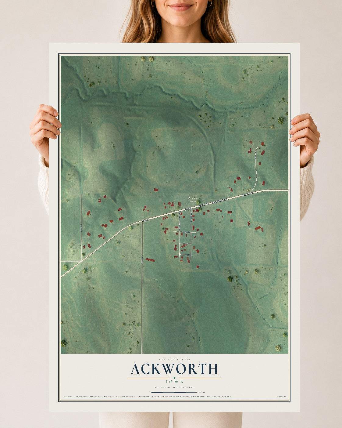 Map of Ackworth, Iowa, 24 x 36 inch unframed archival matte print