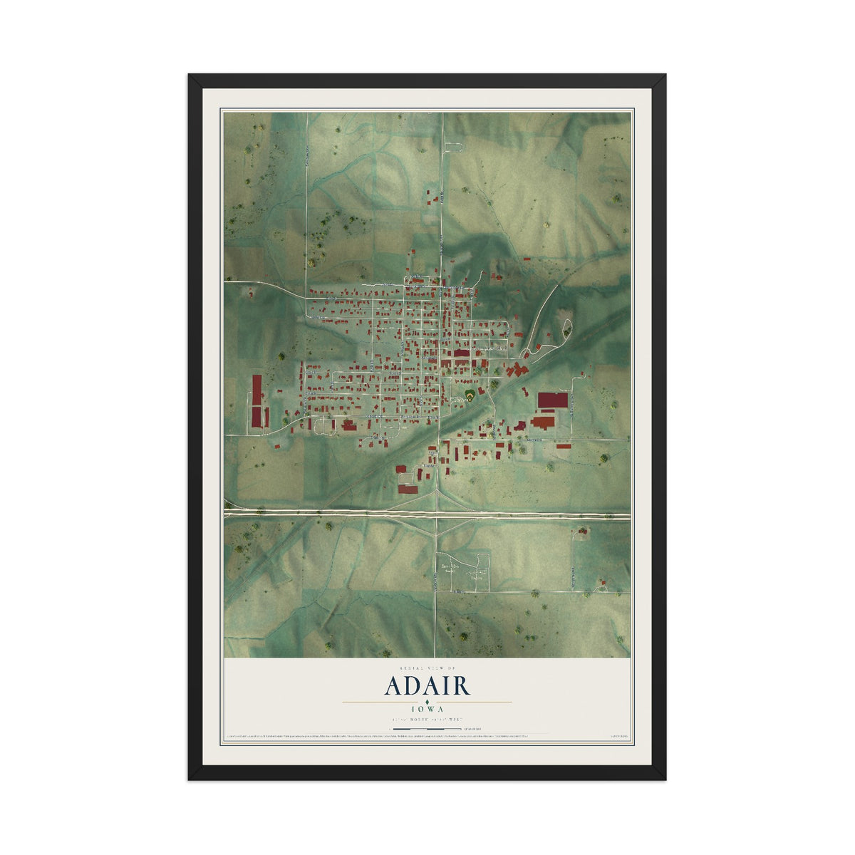 Map of Adair, Iowa, 12 x 18 inch print in a black wood frame