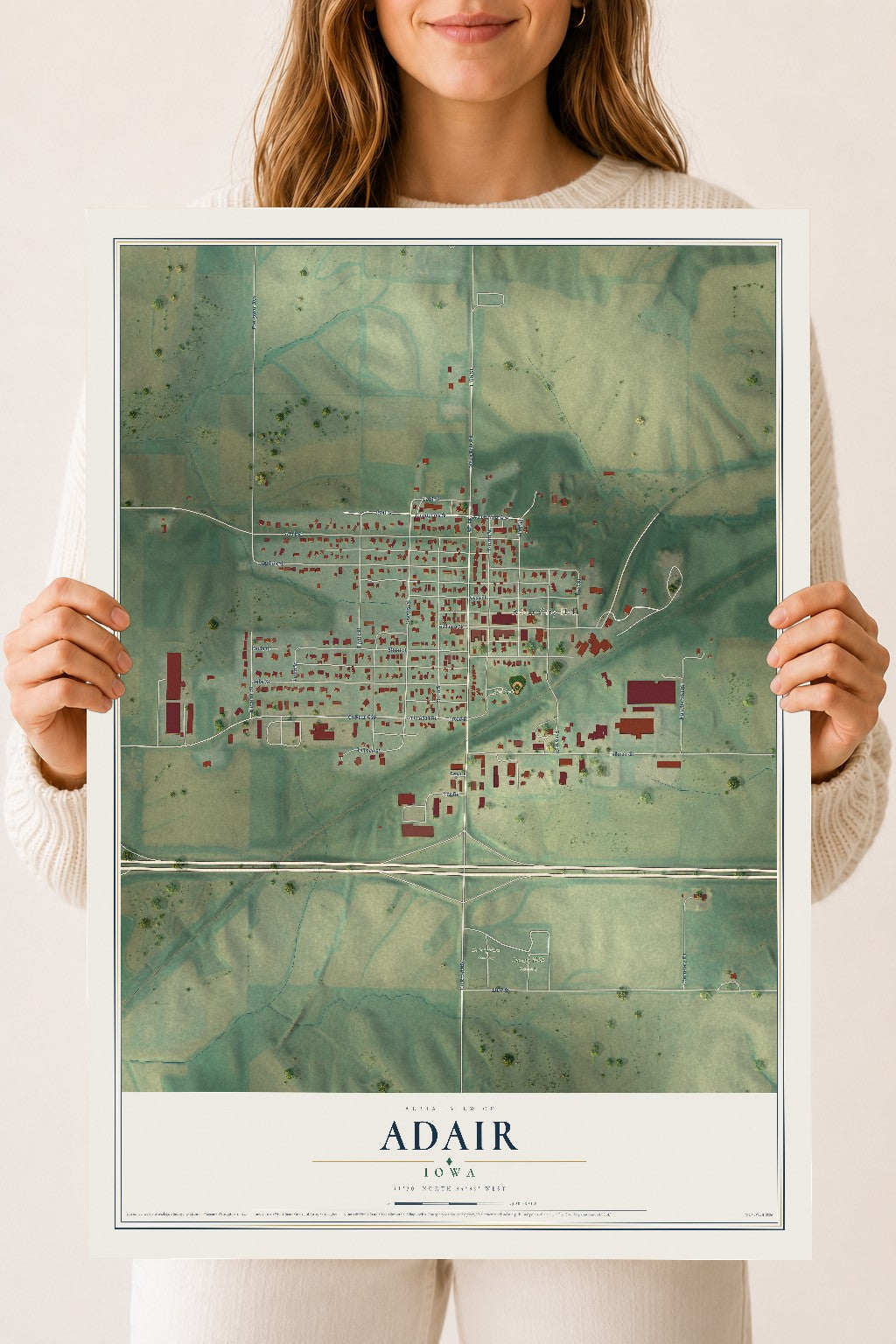 Map of Adair, Iowa, 18 x 24 inch unframed archival matte print