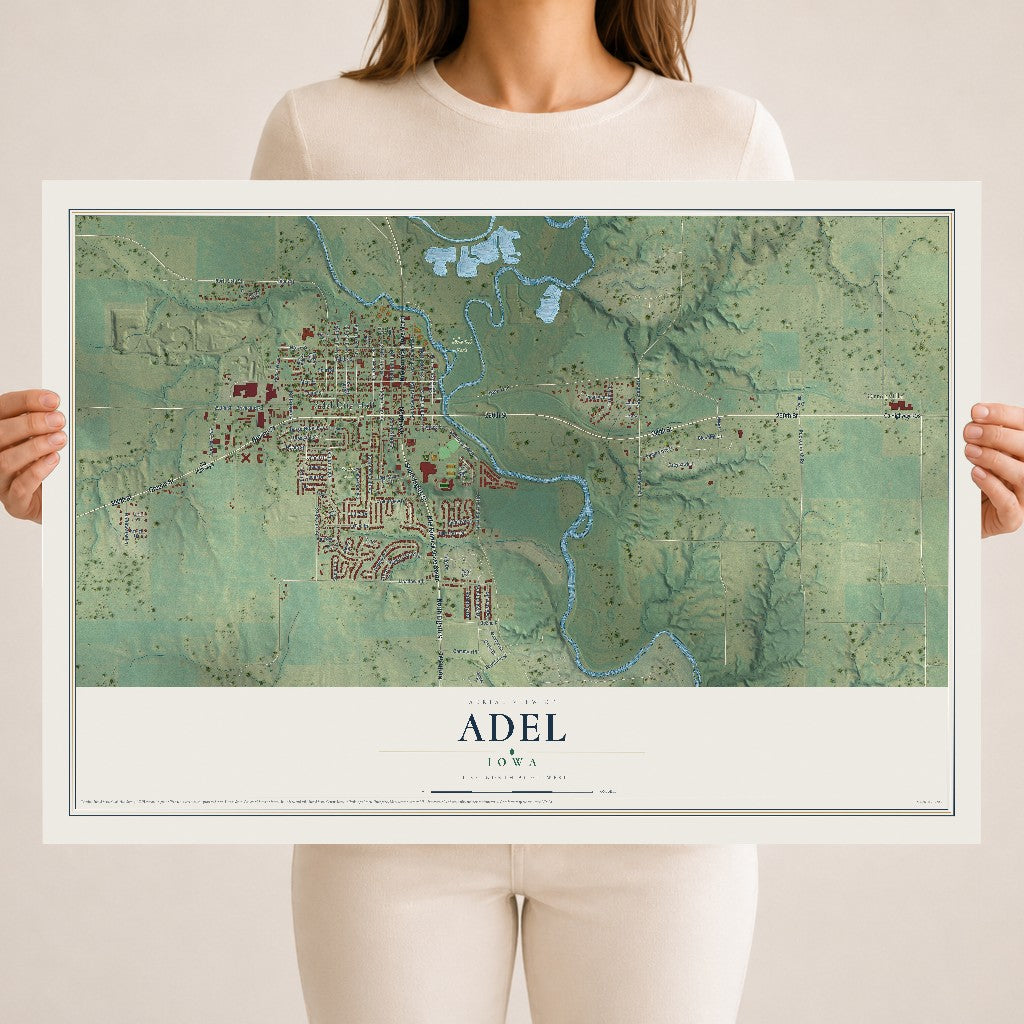 Map of Adel, Iowa, 18 x 24 inch unframed archival matte print