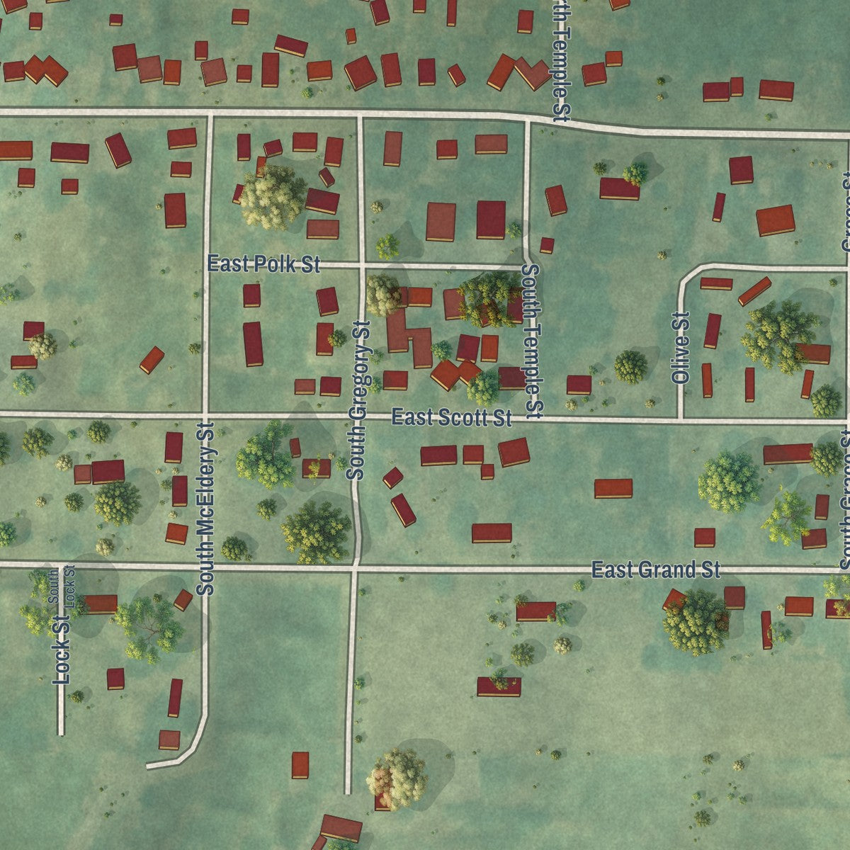 Second close-up of the map of Afton, Iowa print showing more streets and buildings
