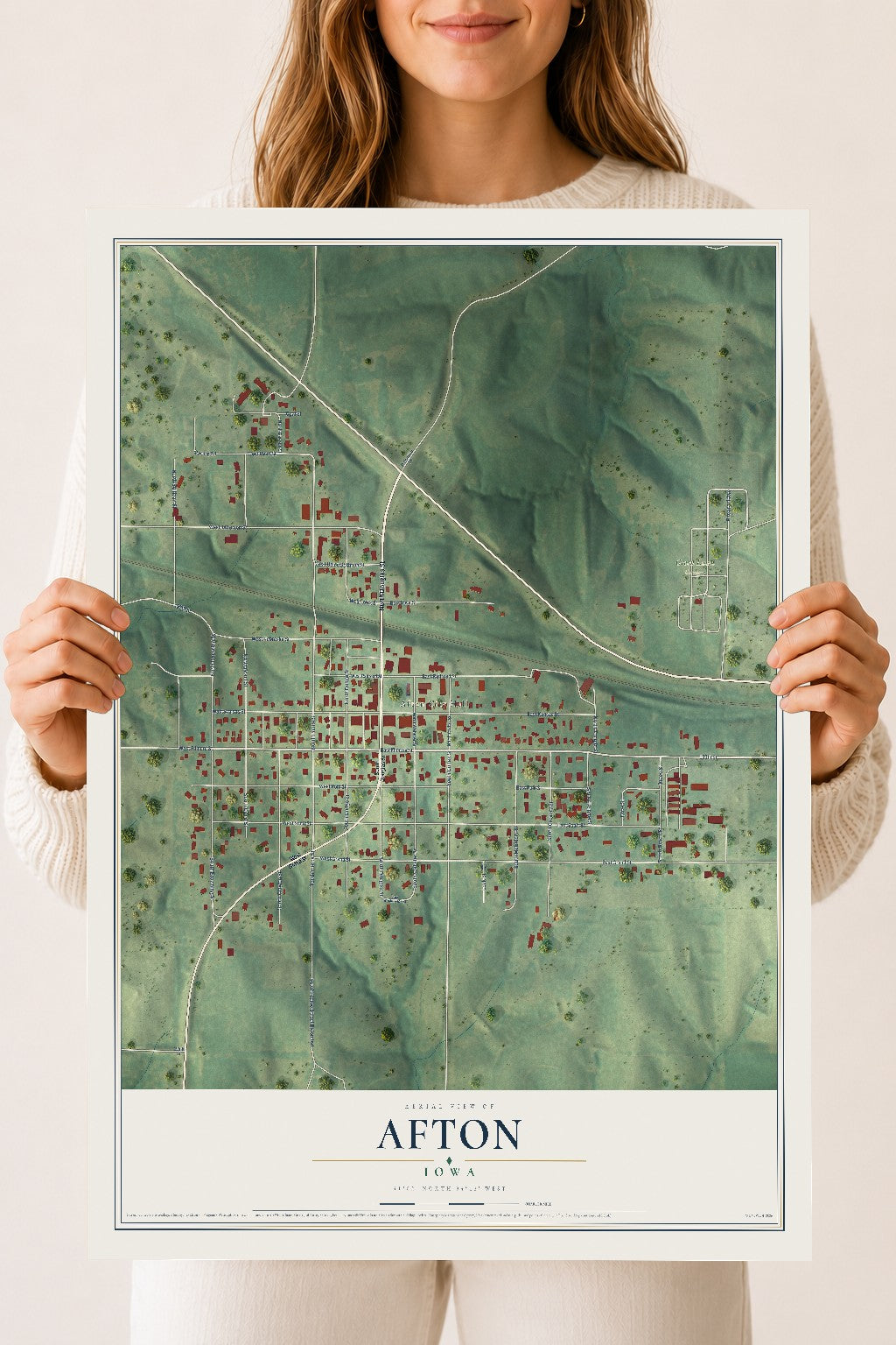 Map of Afton, Iowa, 18 x 24 inch unframed archival matte print