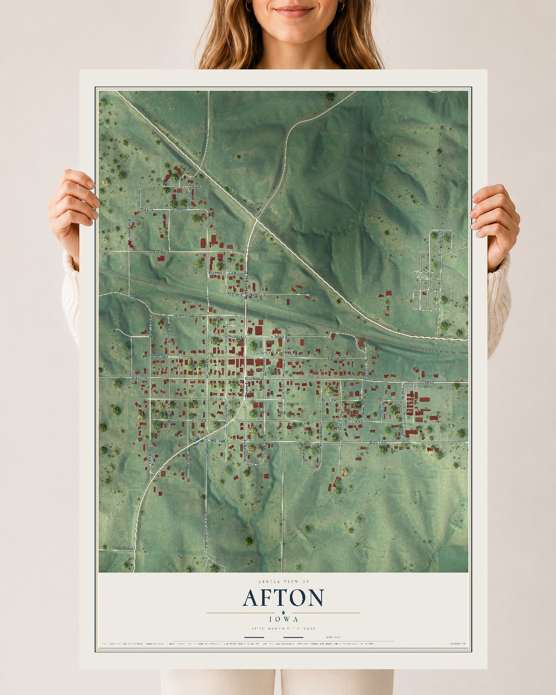 Map of Afton, Iowa, 24 x 36 inch unframed archival matte print