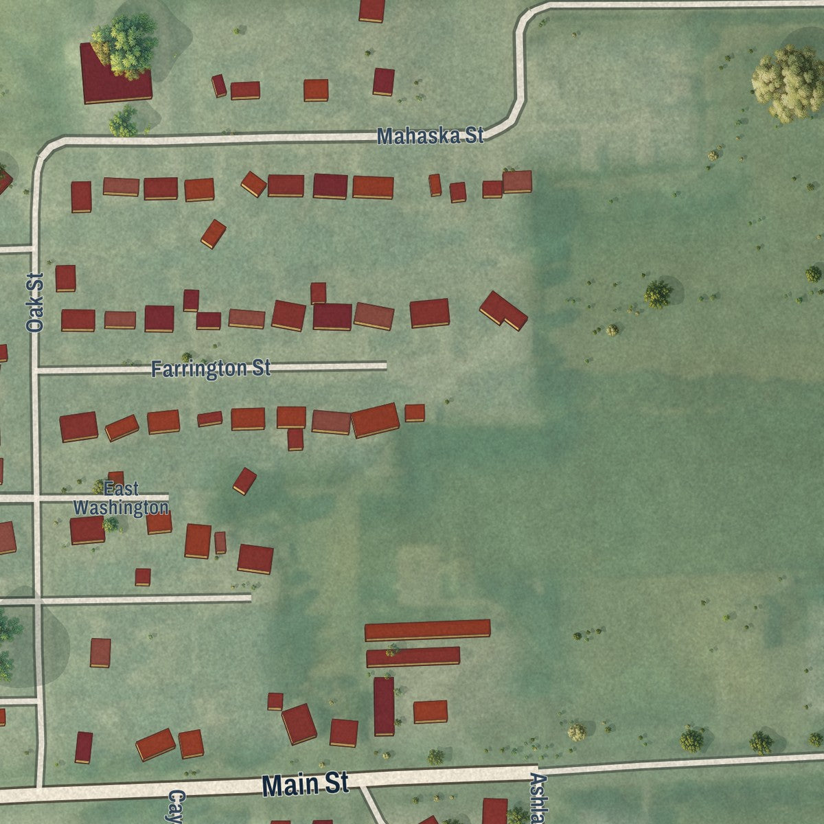 Second close-up of the map of Agency, Iowa print showing more streets and buildings