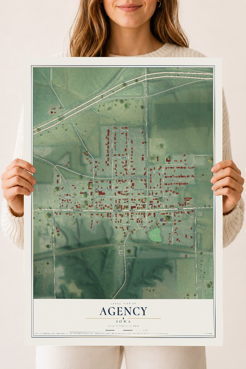 Map of Agency, Iowa, 18 x 24 inch unframed archival matte print