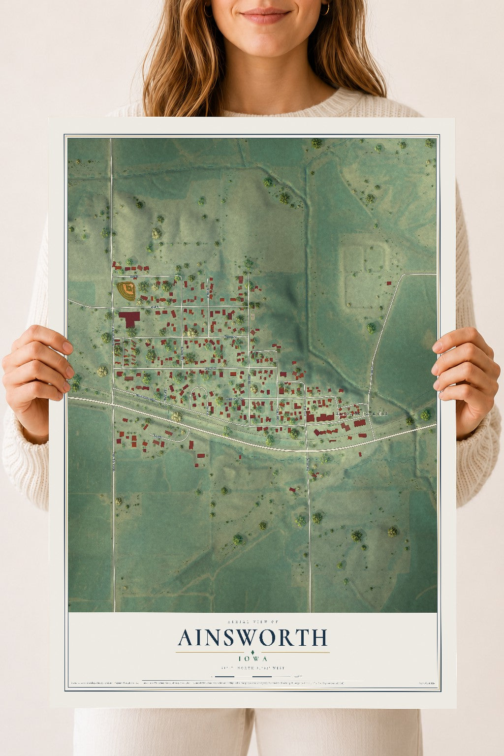 Map of Ainsworth, Iowa, 18 x 24 inch unframed archival matte print