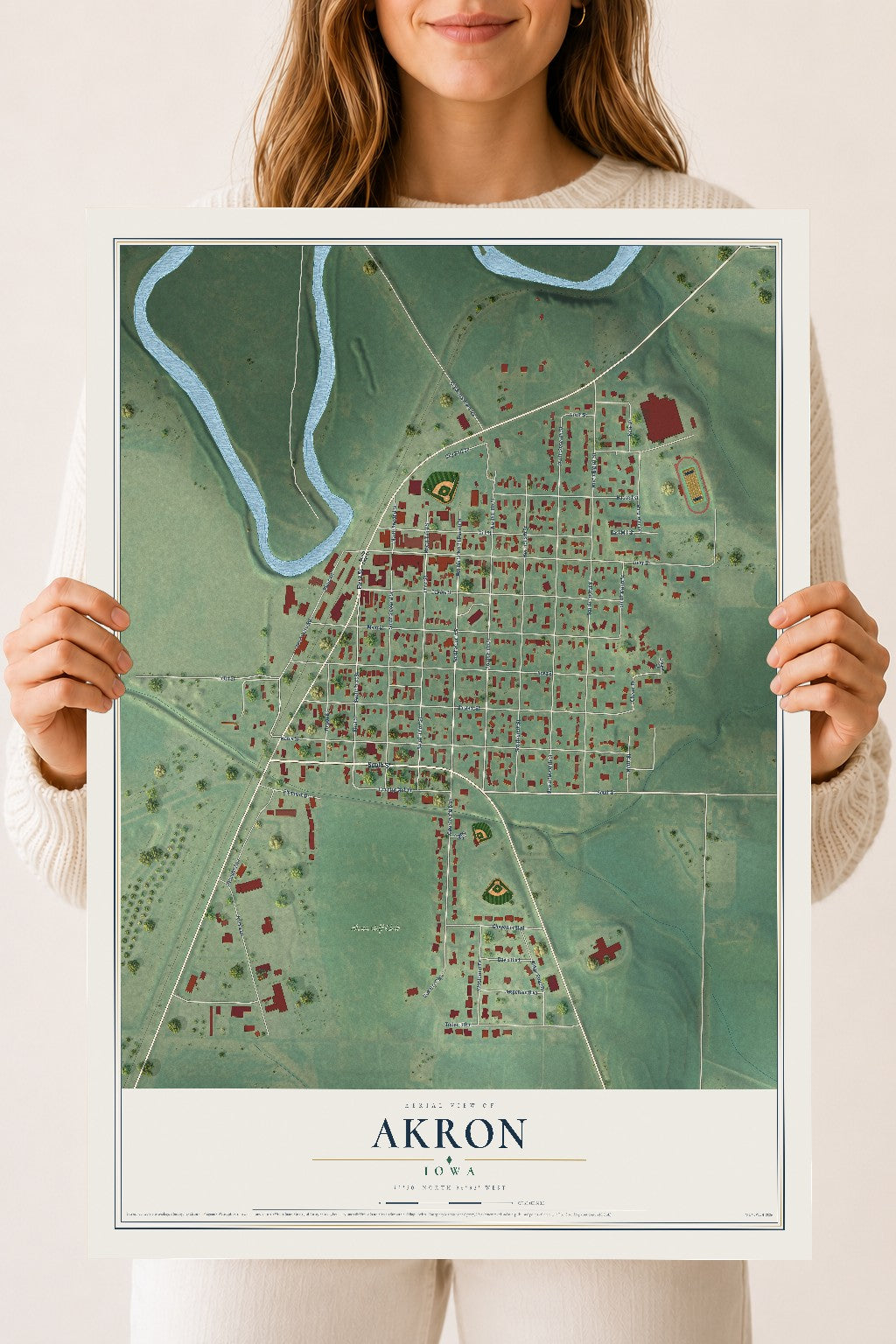 Map of Akron, Iowa, 18 x 24 inch unframed archival matte print