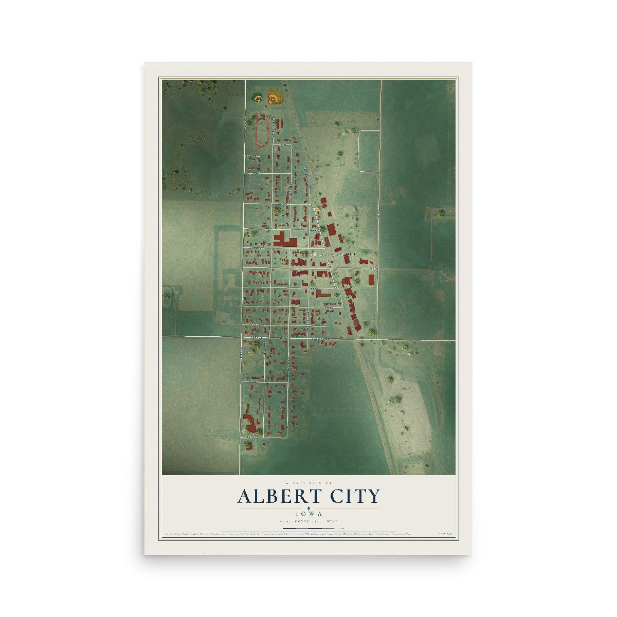 Map of Albert City, Iowa, 12 x 18 inch unframed archival matte print