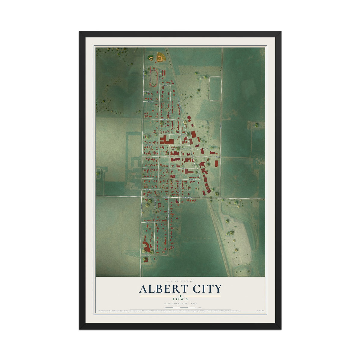 Map of Albert City, Iowa, 12 x 18 inch print in a black wood frame