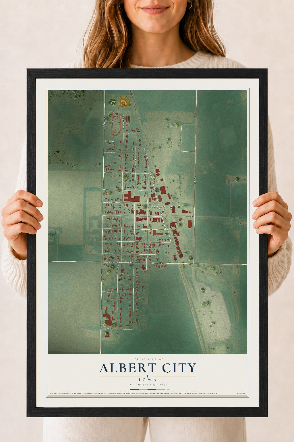 Map of Albert City, Iowa, 18 x 24 inch print in a black wood frame