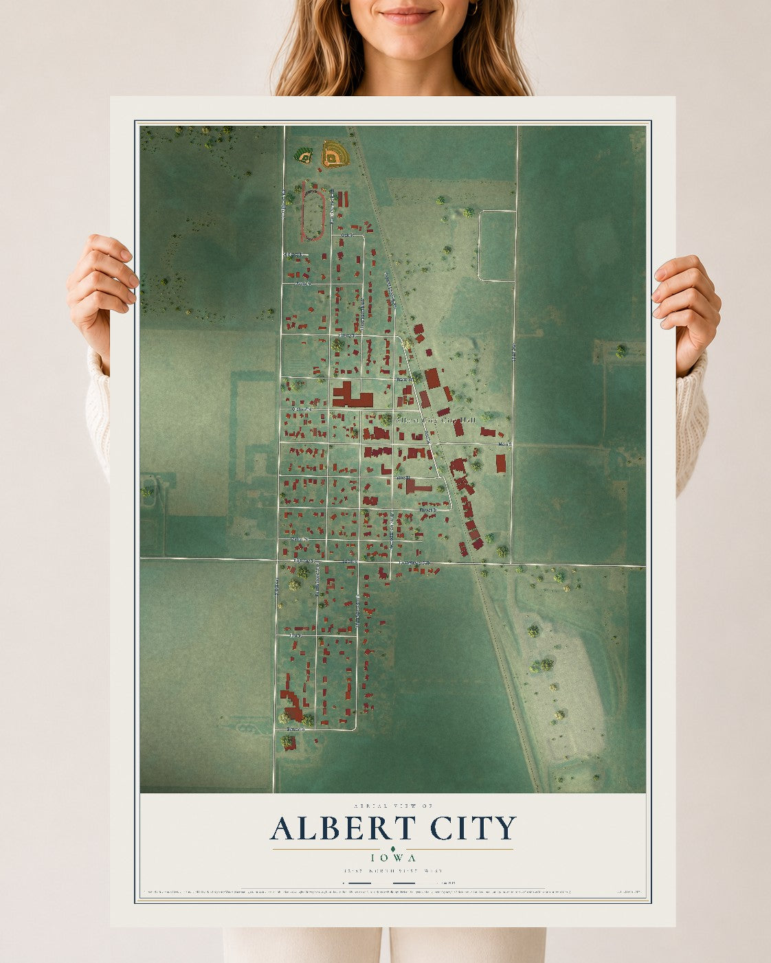 Map of Albert City, Iowa, 24 x 36 inch unframed archival matte print