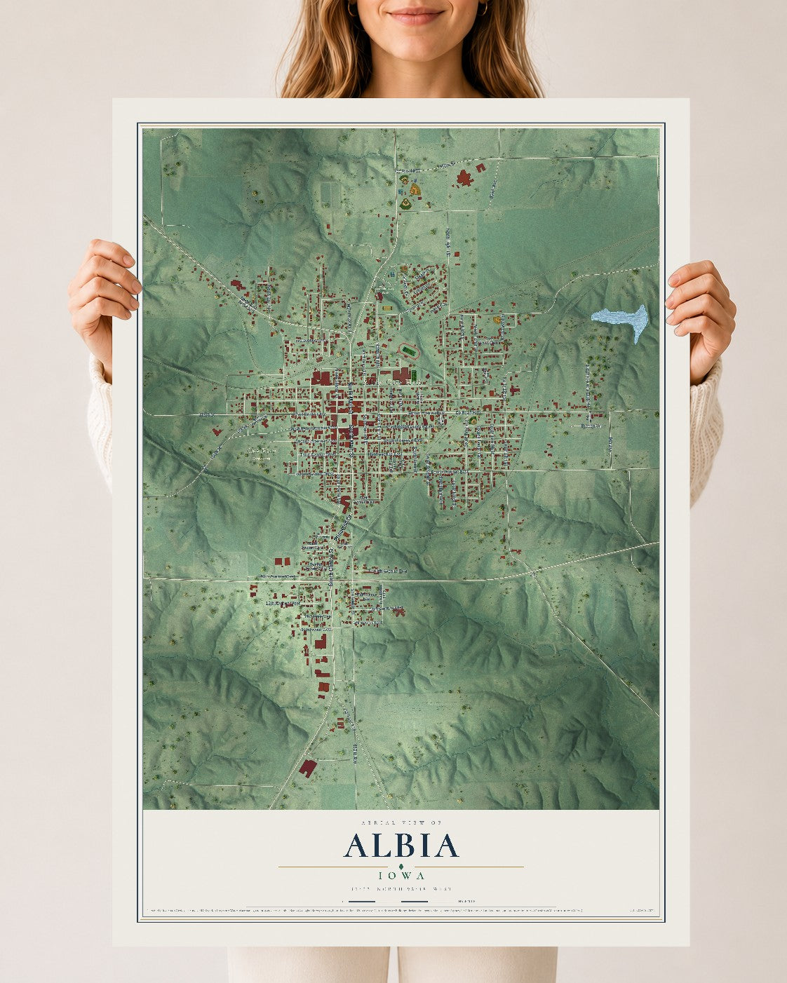 Map of Albia, Iowa, 24 x 36 inch unframed archival matte print