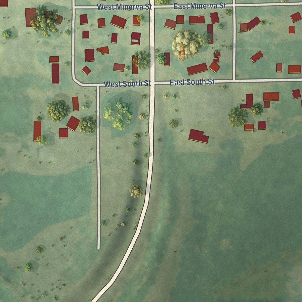 Second close-up of the map of Albion, Iowa print showing more streets and buildings
