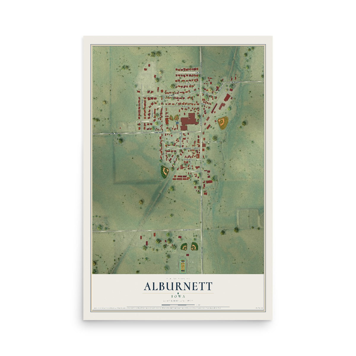 Map of Alburnett, Iowa, 12 x 18 inch unframed archival matte print