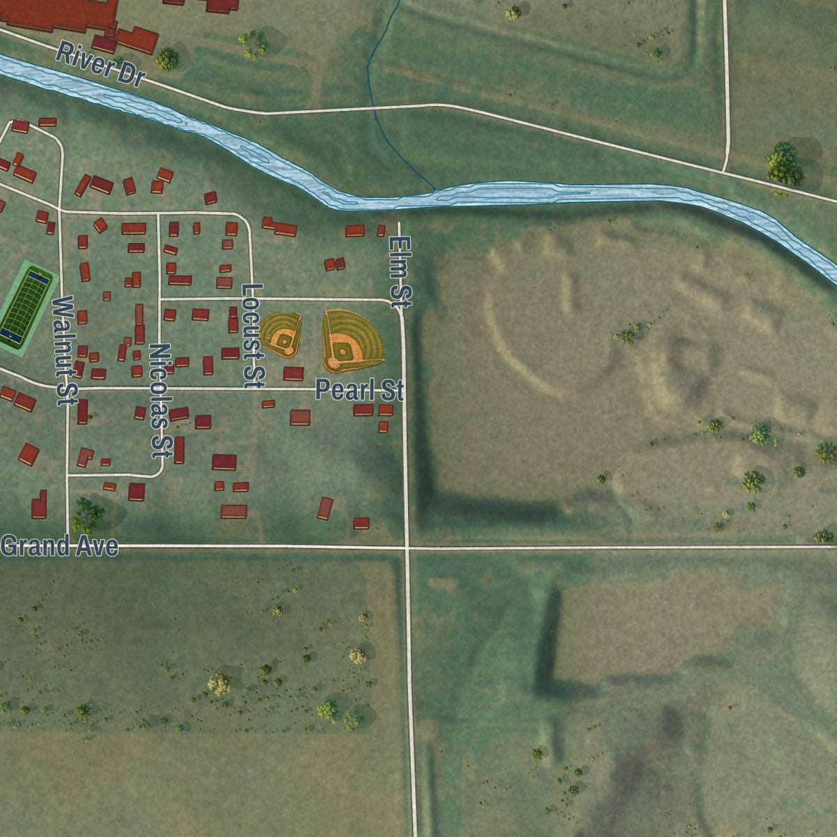 Second close-up of the map of Alden, Iowa print showing more streets and buildings