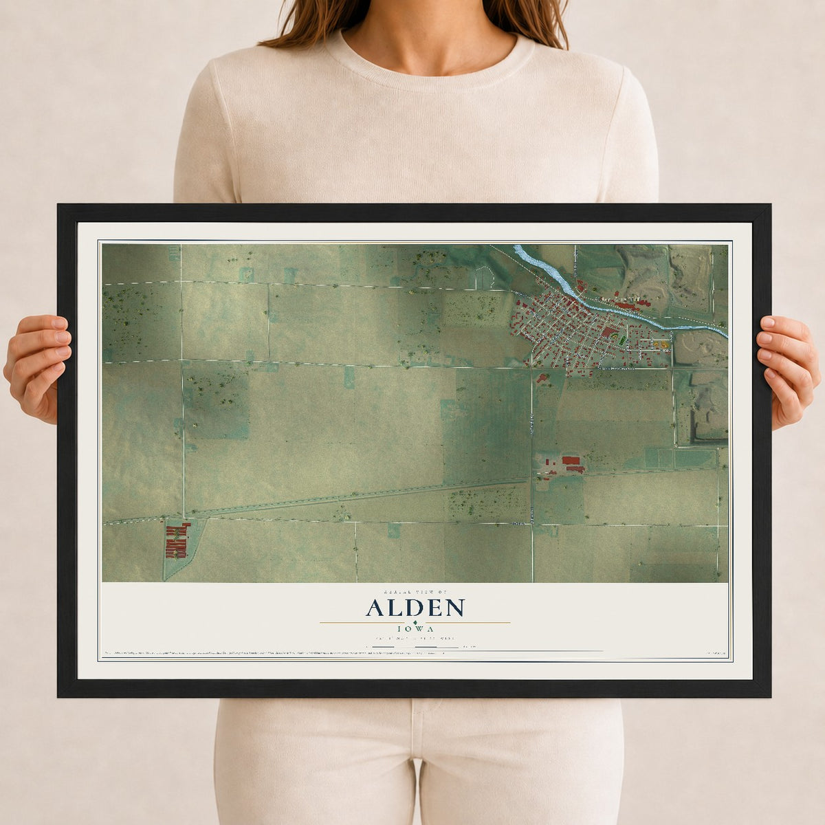 Map of Alden, Iowa, 12 x 18 inch print in a black wood frame