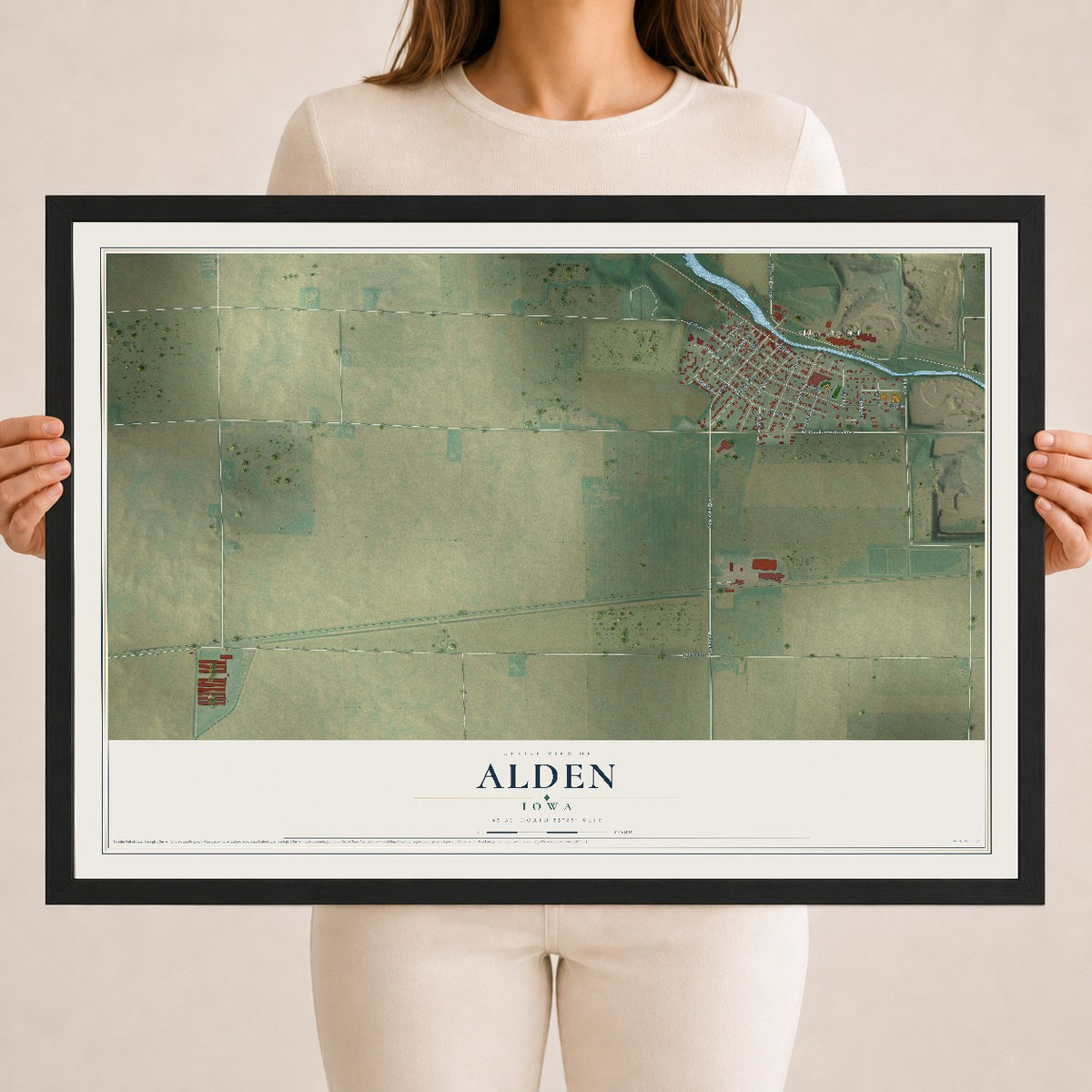 Map of Alden, Iowa, 18 x 24 inch print in a black wood frame