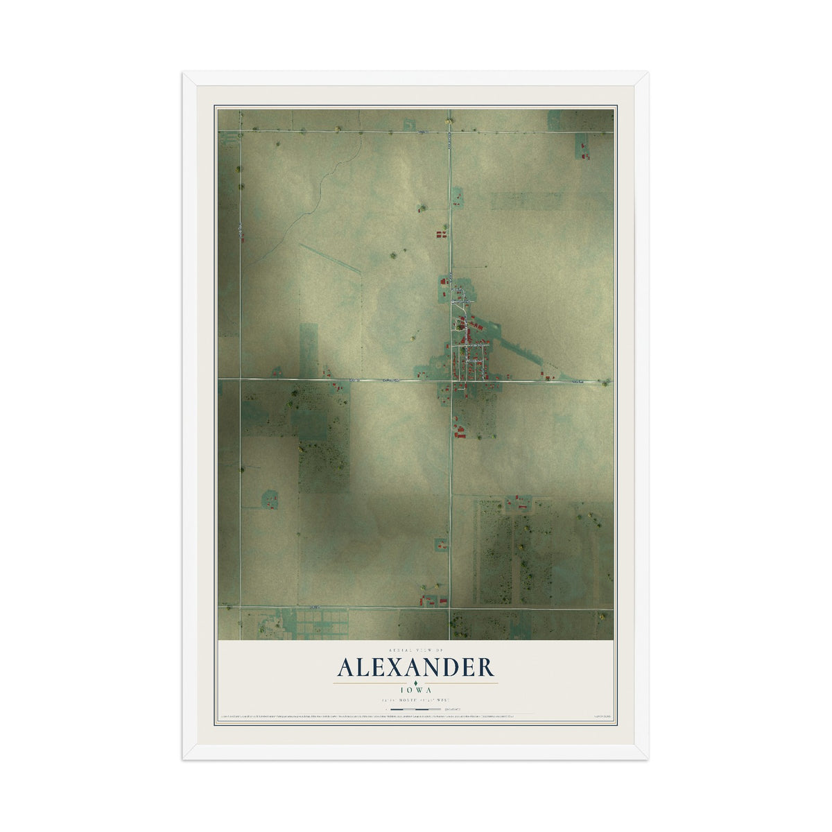 Map of Alexander, Iowa, 12 x 18 inch print in a white wood frame