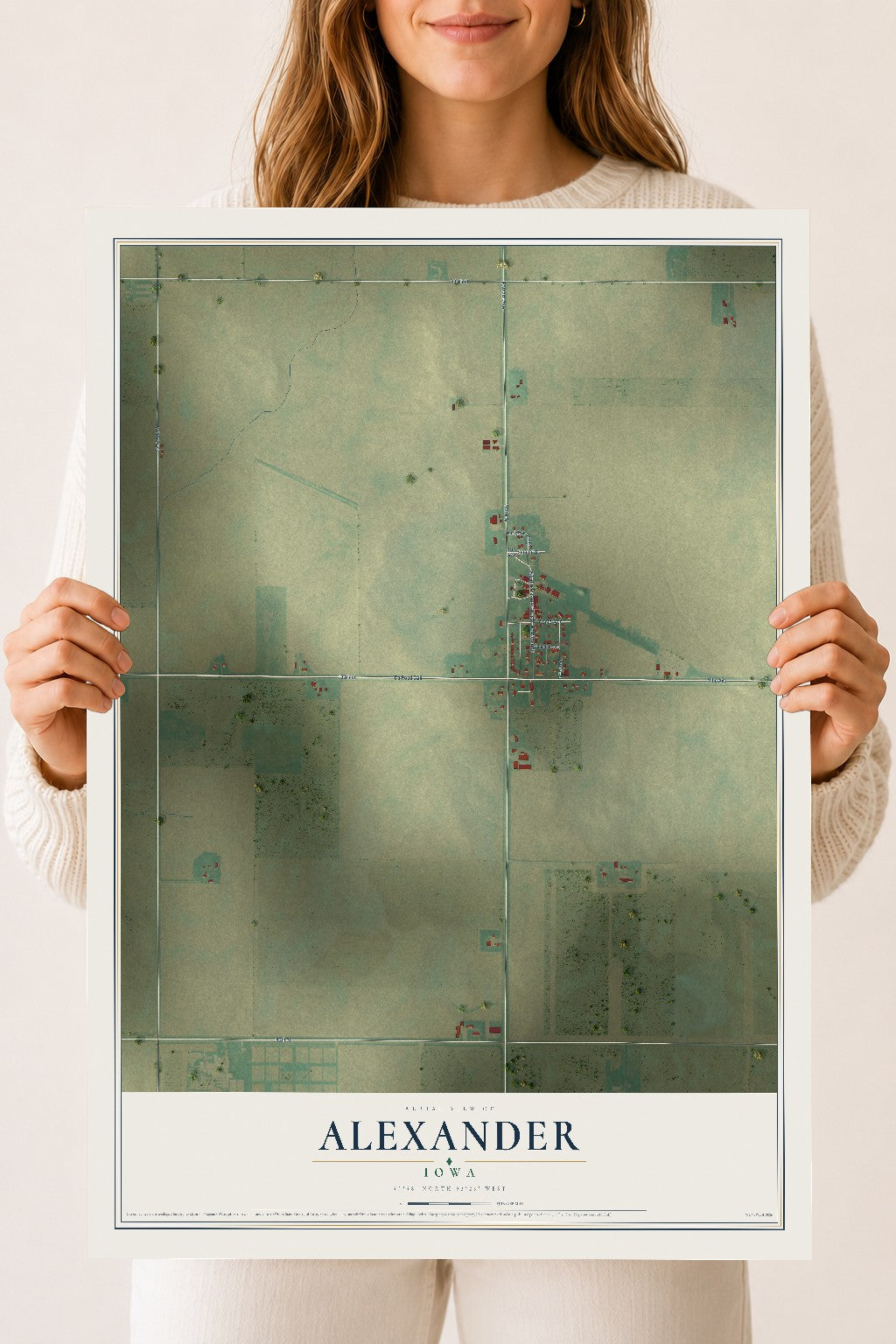 Map of Alexander, Iowa, 18 x 24 inch unframed archival matte print