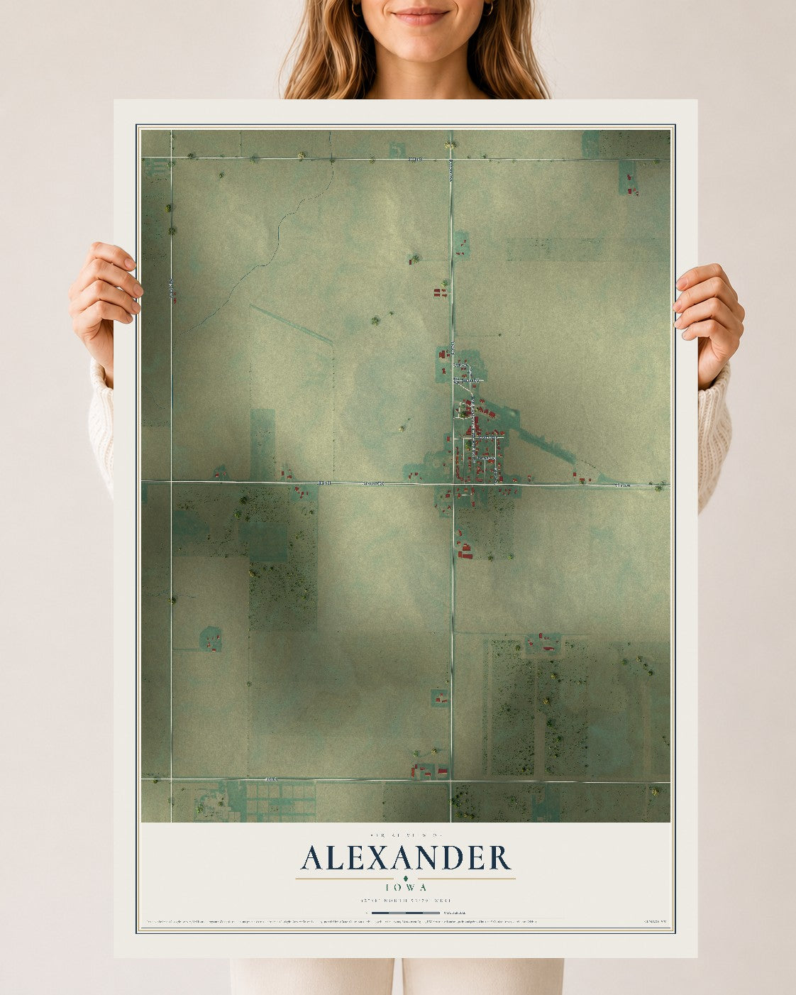 Map of Alexander, Iowa, 24 x 36 inch unframed archival matte print