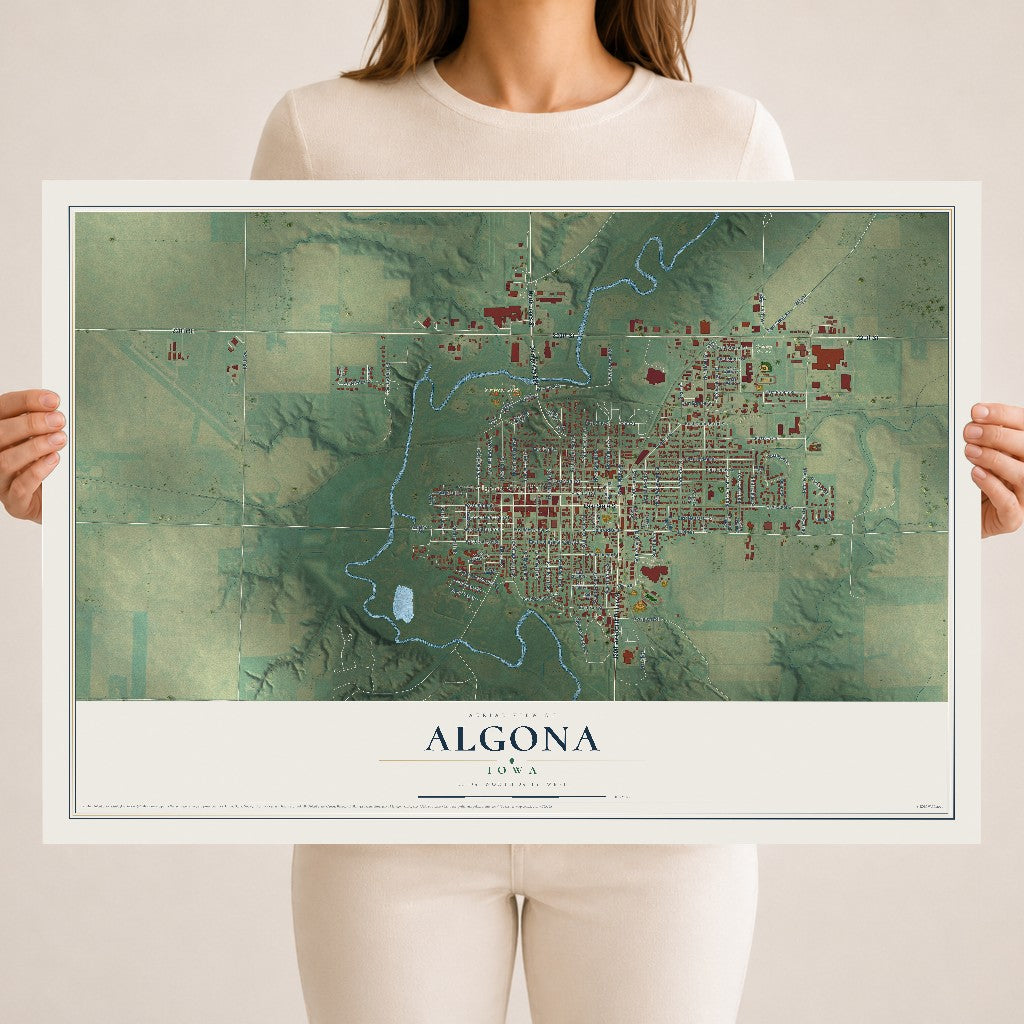 Map of Algona, Iowa, 18 x 24 inch unframed archival matte print