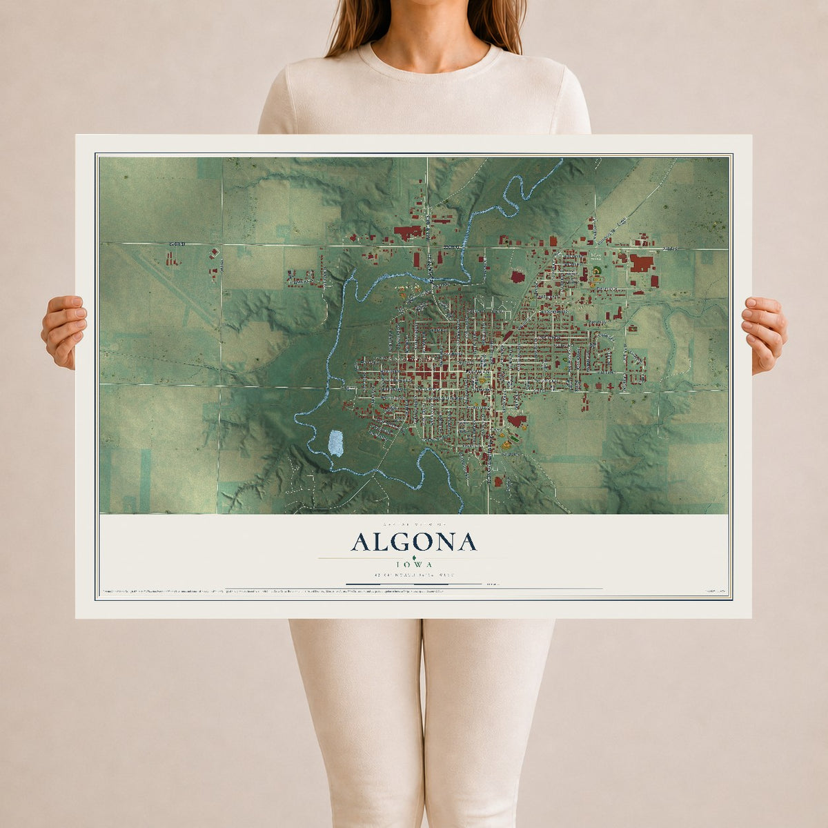 Map of Algona, Iowa, 24 x 36 inch unframed archival matte print