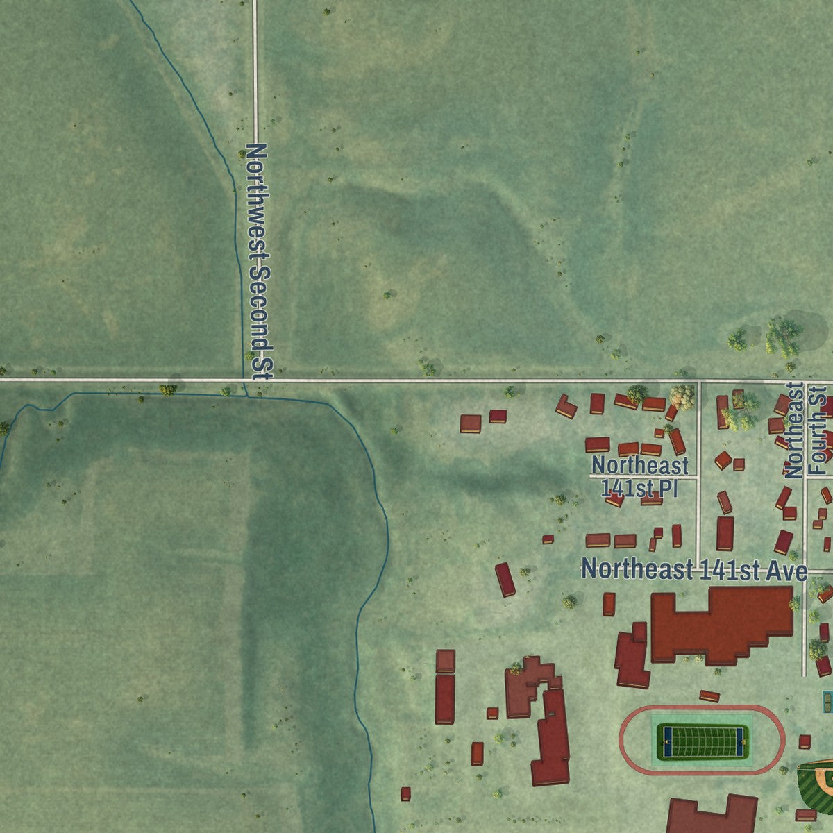 Second close-up of the map of Alleman, Iowa print showing more streets and buildings