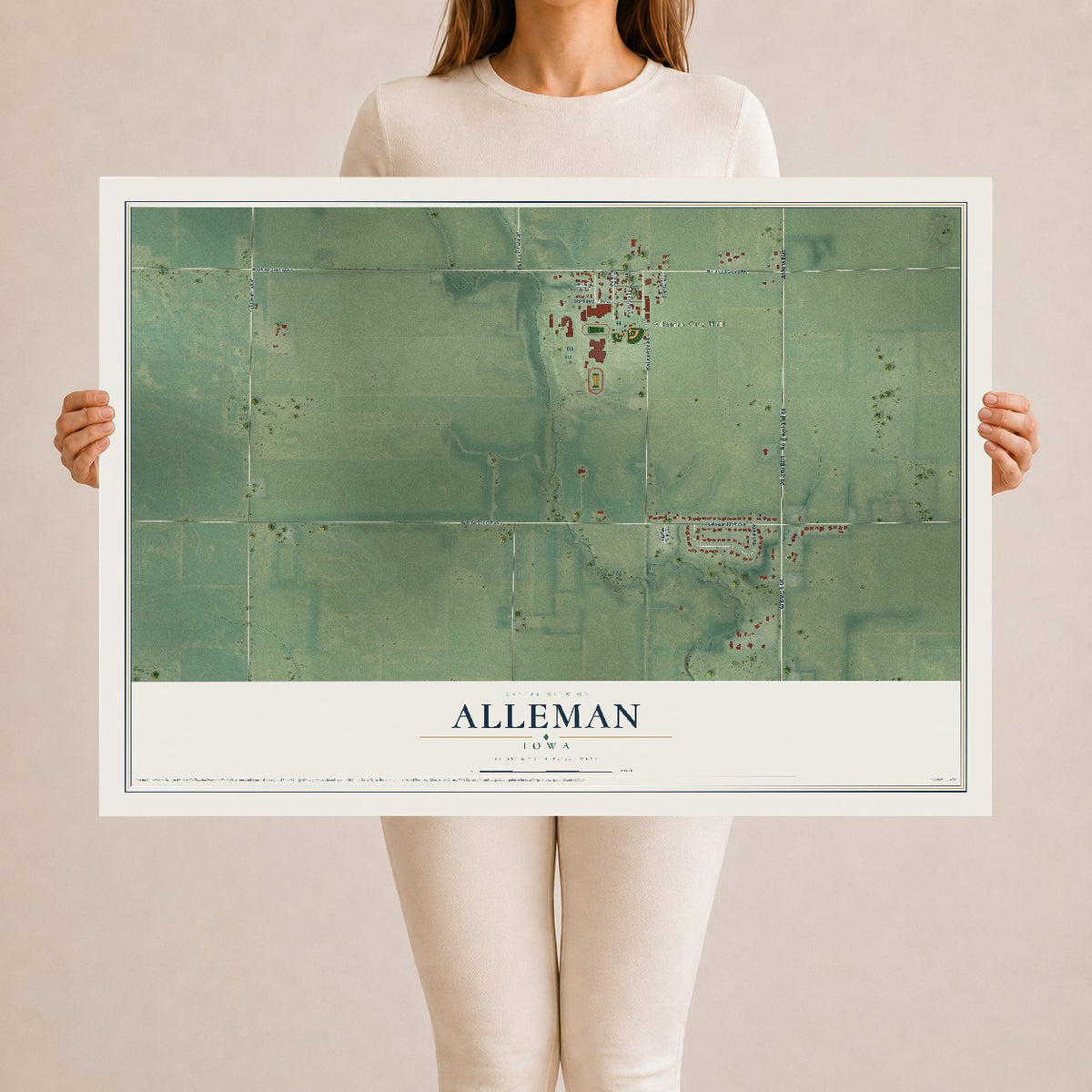 Map of Alleman, Iowa, 24 x 36 inch unframed archival matte print