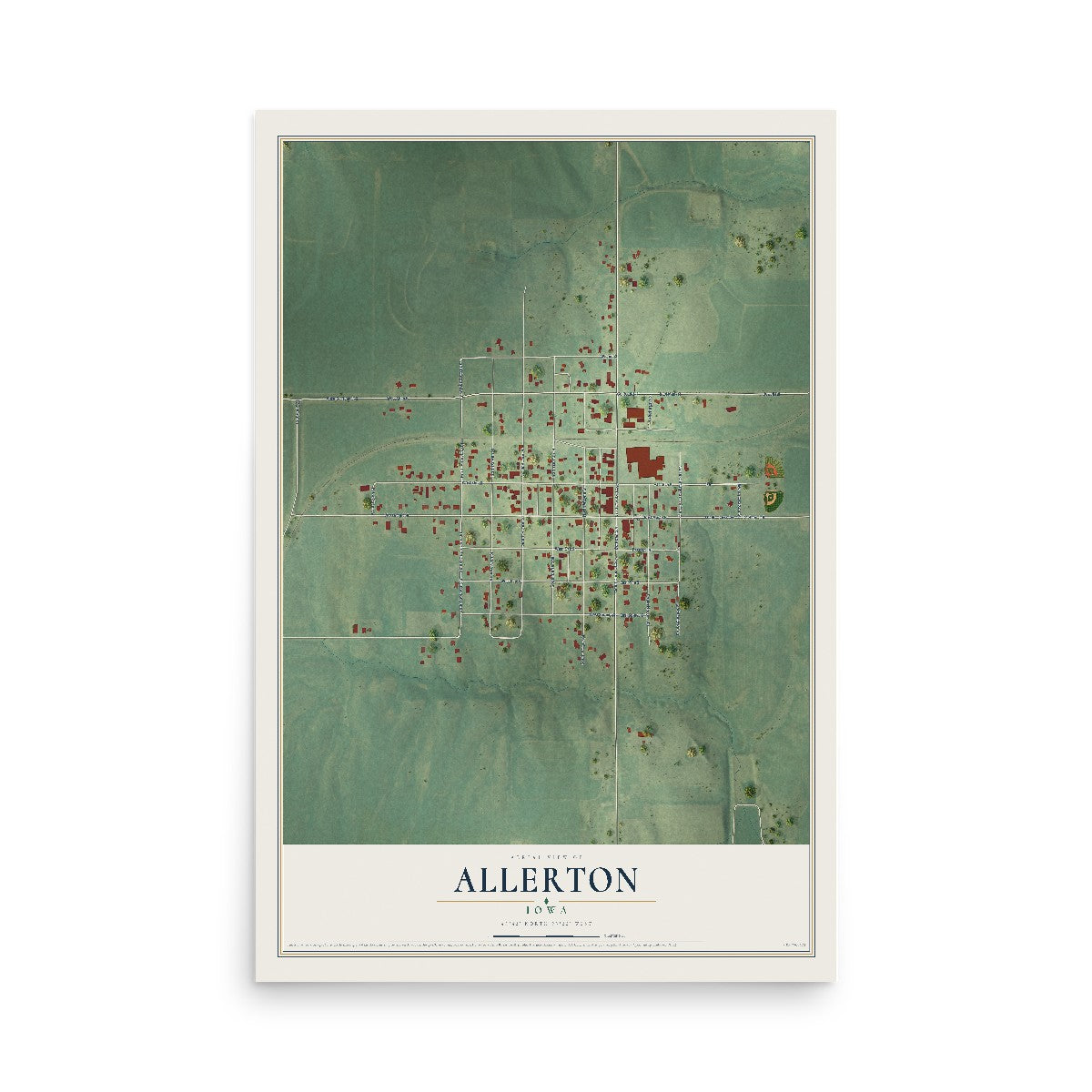Map of Allerton, Iowa, 12 x 18 inch unframed archival matte print