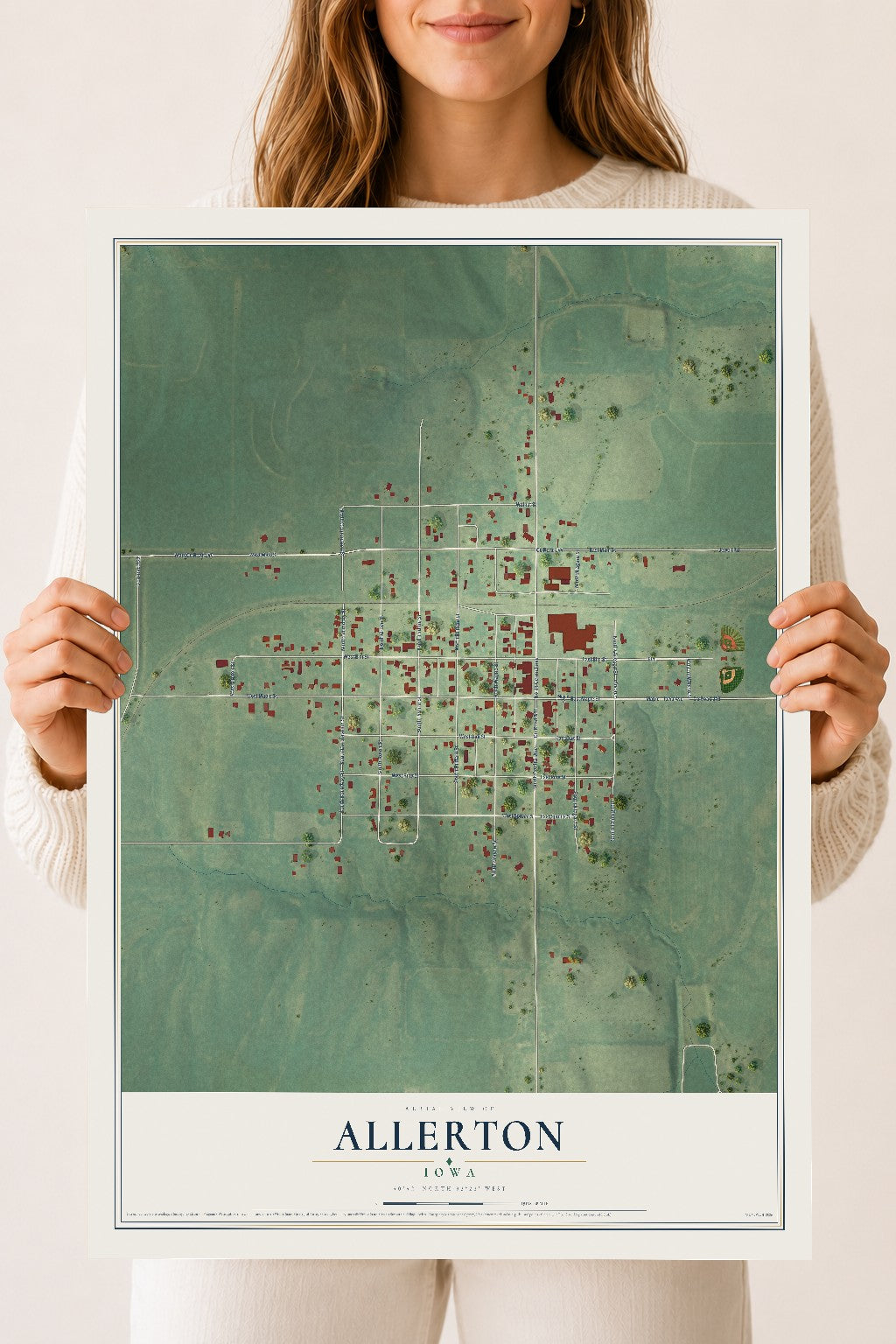 Map of Allerton, Iowa, 18 x 24 inch unframed archival matte print