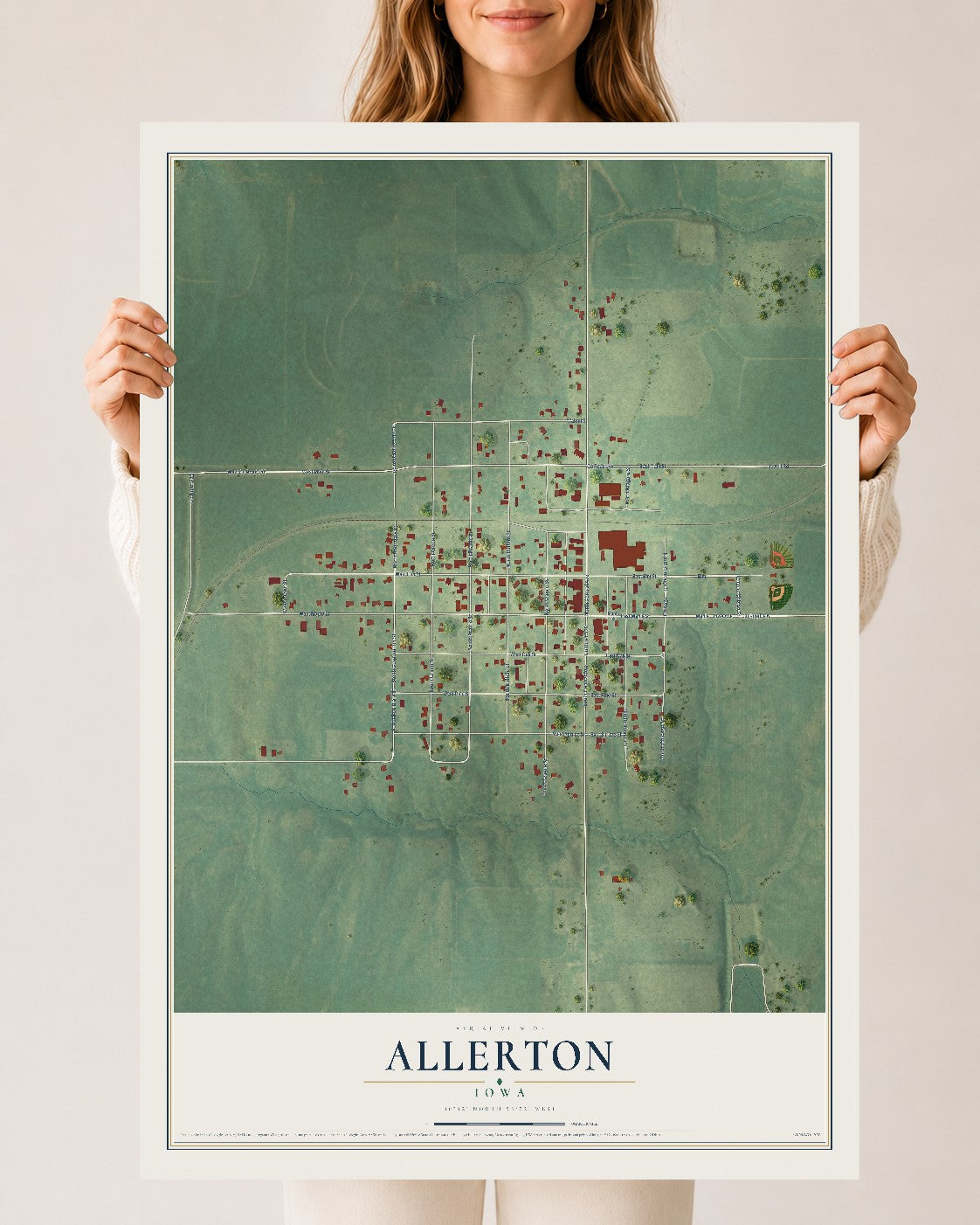 Map of Allerton, Iowa, 24 x 36 inch unframed archival matte print